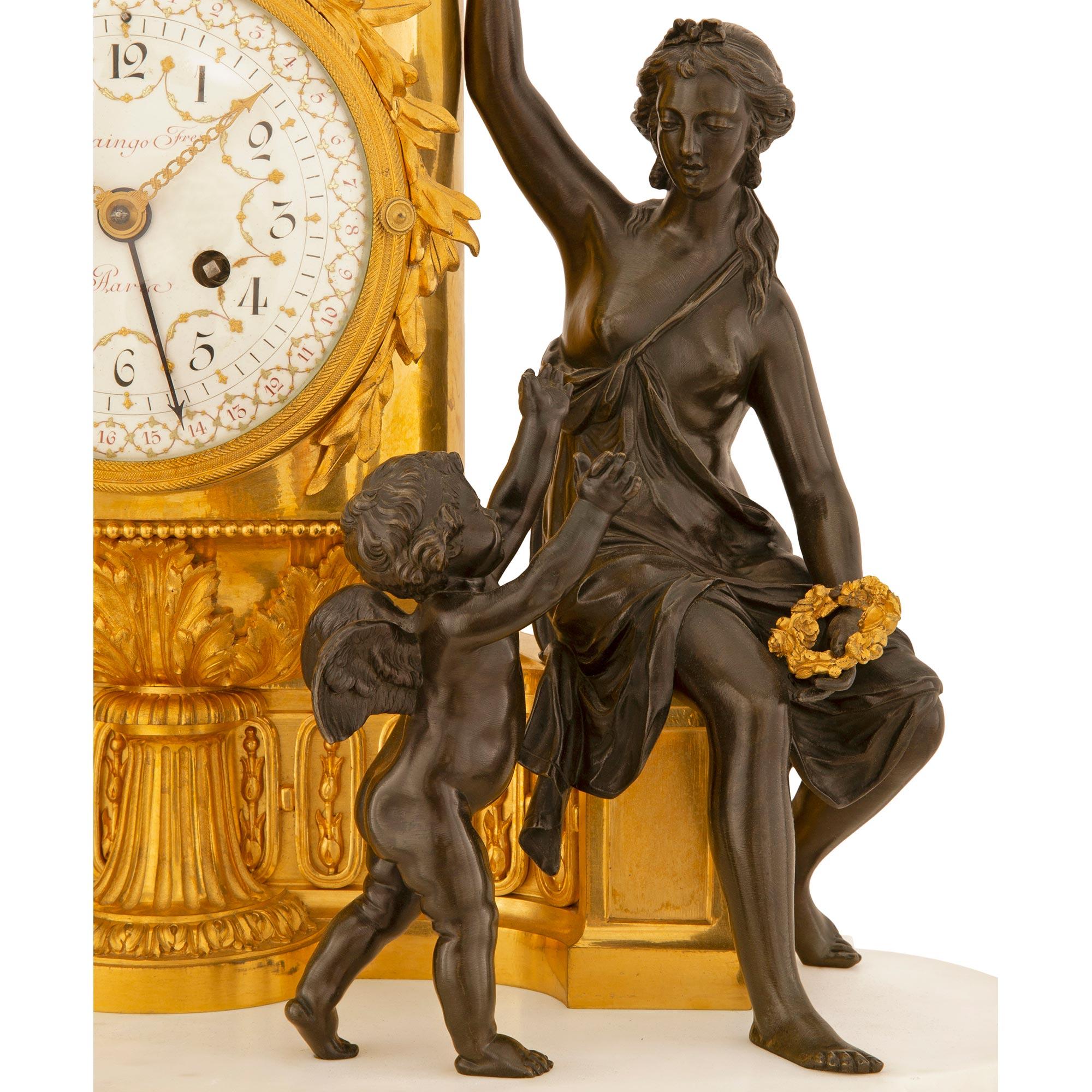 Französisch Anfang 19. Jahrhundert Louis XVI St. Marmor und Ormolu Uhr von Raingo Frères im Angebot 2