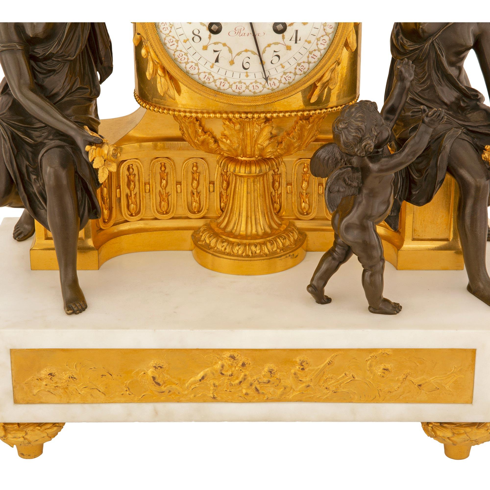 Französisch Anfang 19. Jahrhundert Louis XVI St. Marmor und Ormolu Uhr von Raingo Frères im Angebot 3