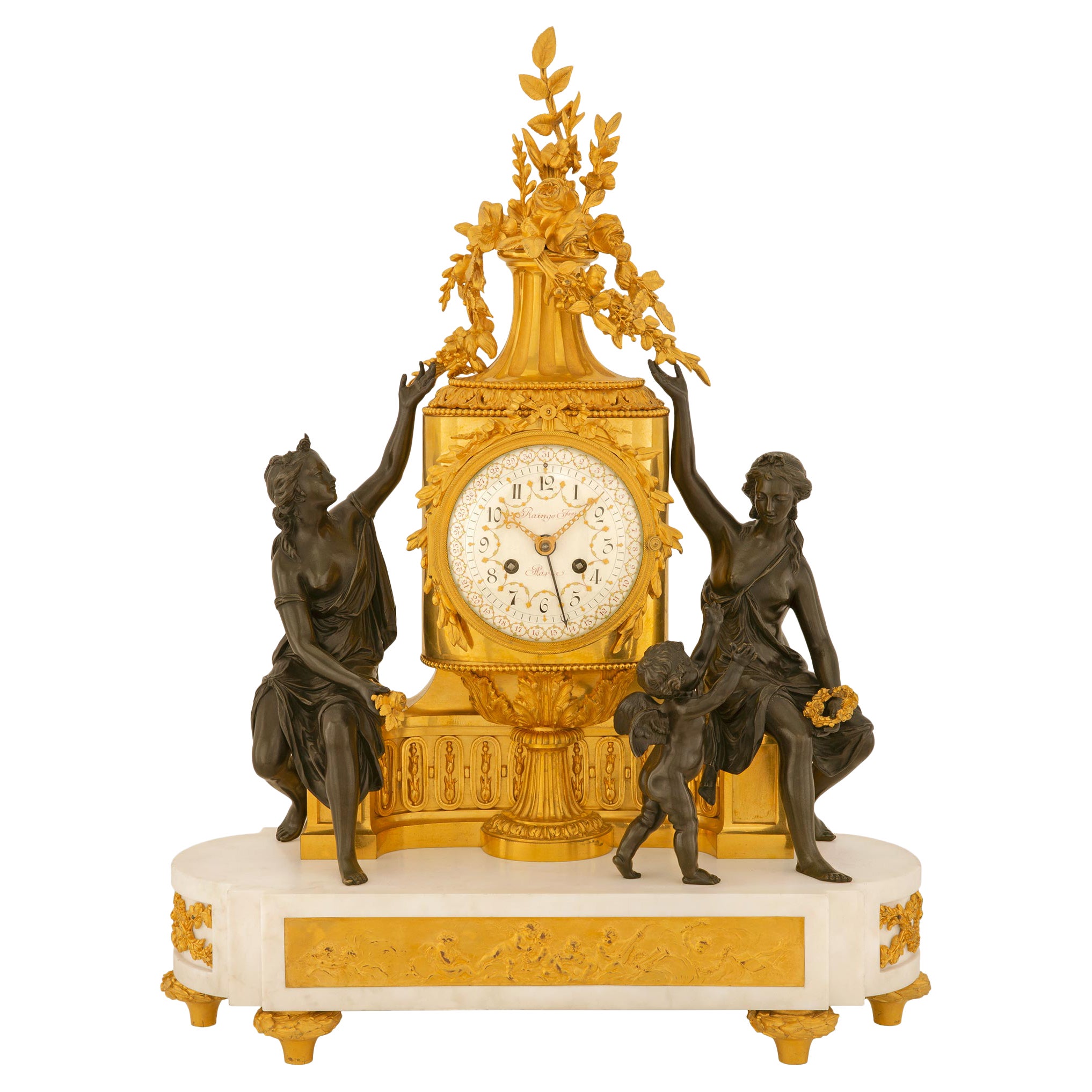 Französisch Anfang 19. Jahrhundert Louis XVI St. Marmor und Ormolu Uhr von Raingo Frères