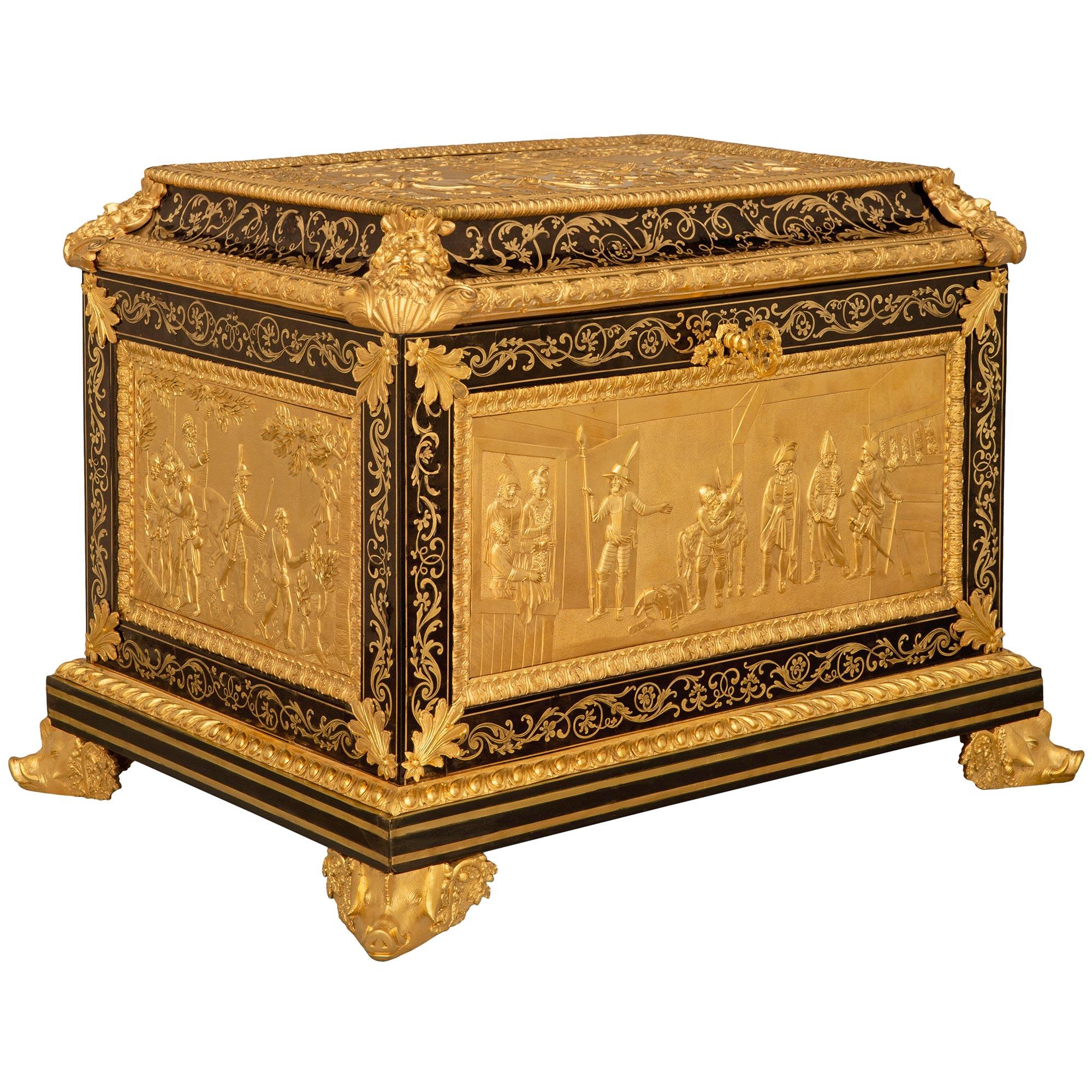 Francese Scatola Boulle francese dell'inizio del XIX secolo in stile Luigi XVI, con ormolatura e legno ebanizzato. in vendita