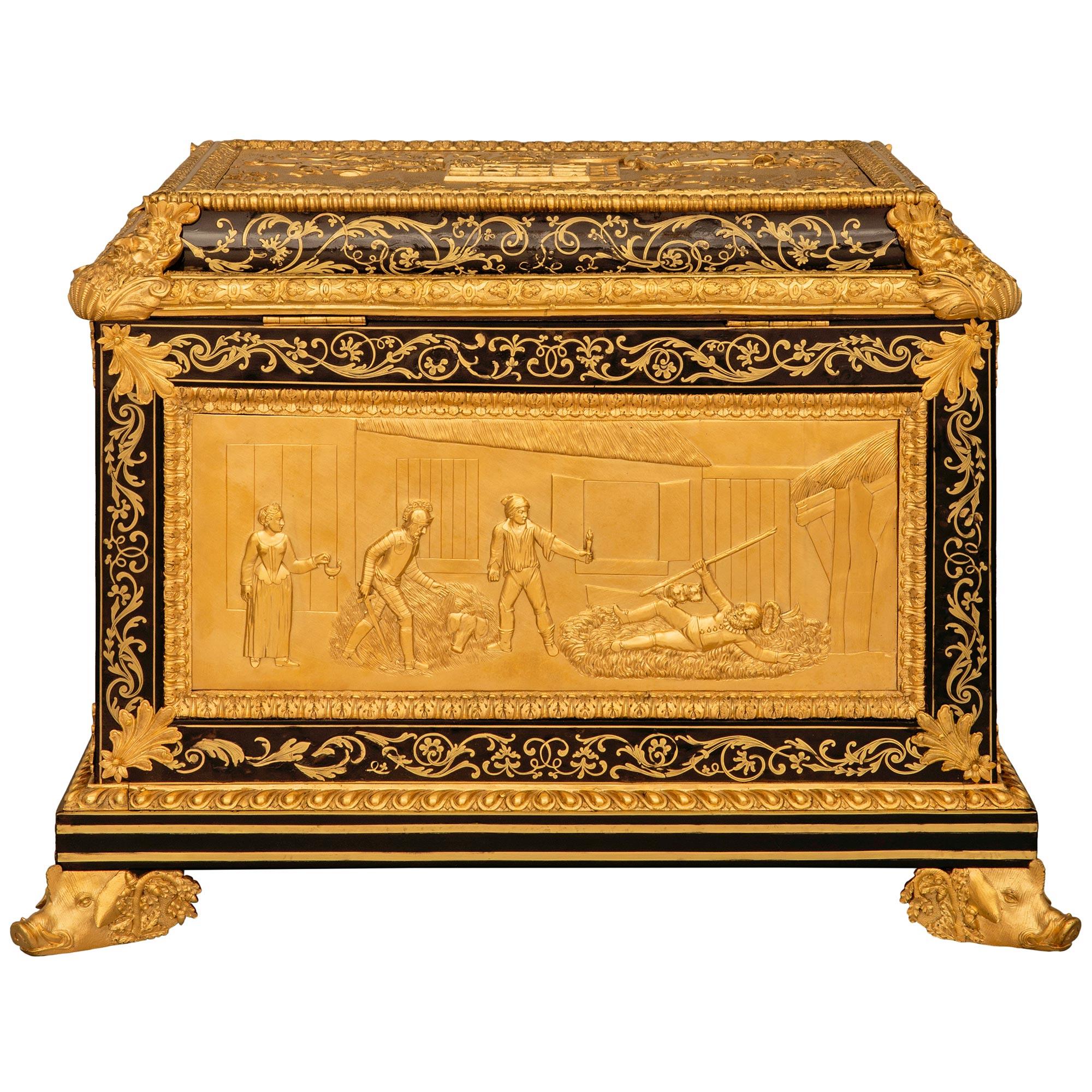 Scatola Boulle francese dell'inizio del XIX secolo in stile Luigi XVI, con ormolatura e legno ebanizzato. in vendita 1