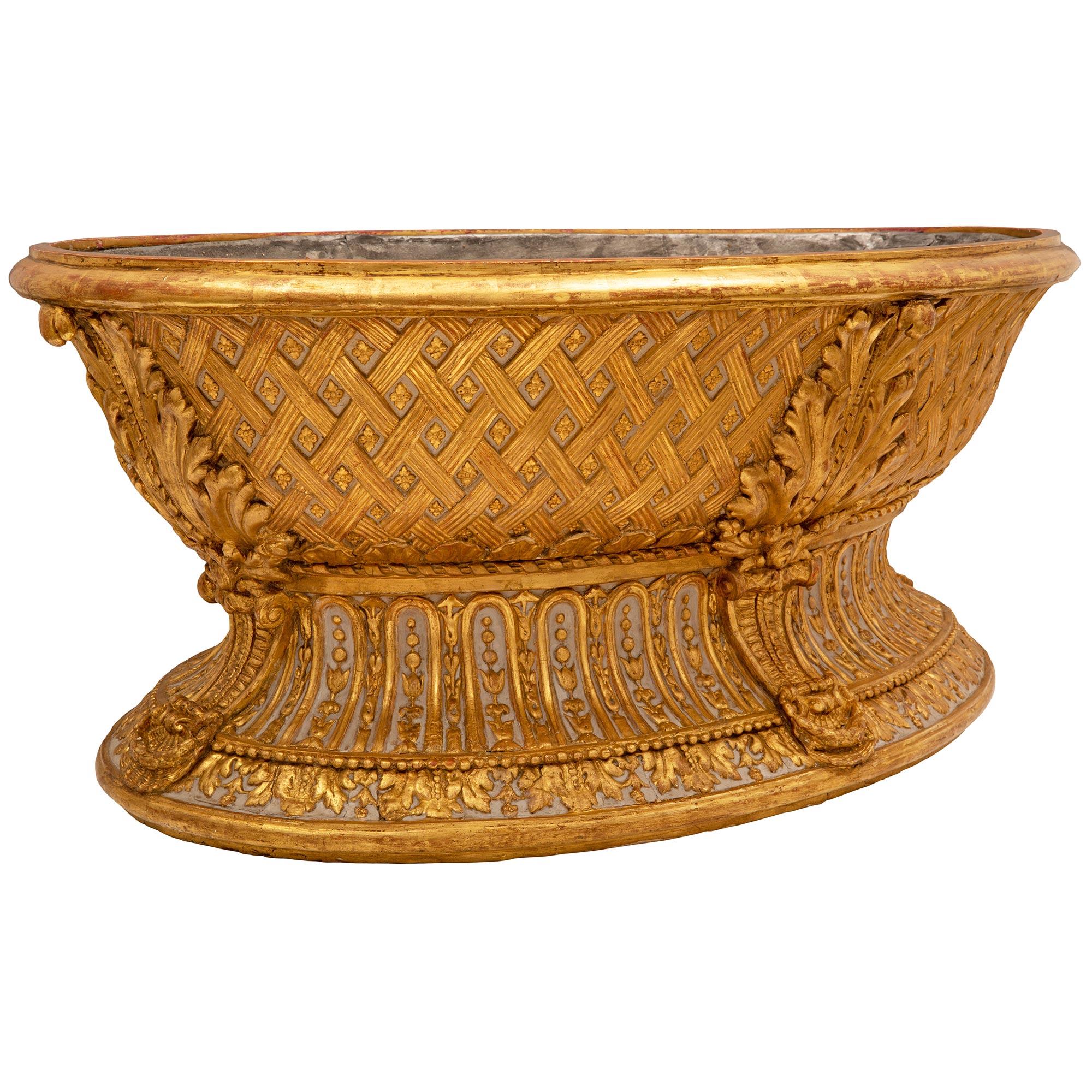 Wood French Early 19th Century Louis XVI St. Patinated and Giltwood Planter For Sale
