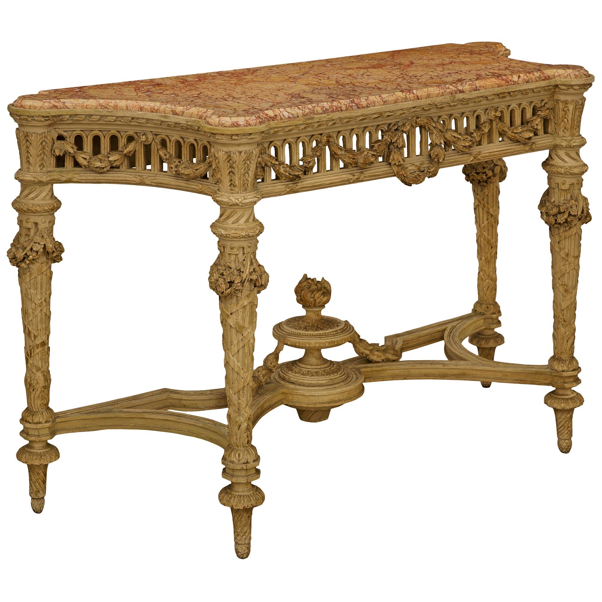 Francese Consolle in legno patinato e marmo di Trets francese dell'inizio del XIX secolo in stile Luigi XVI in vendita