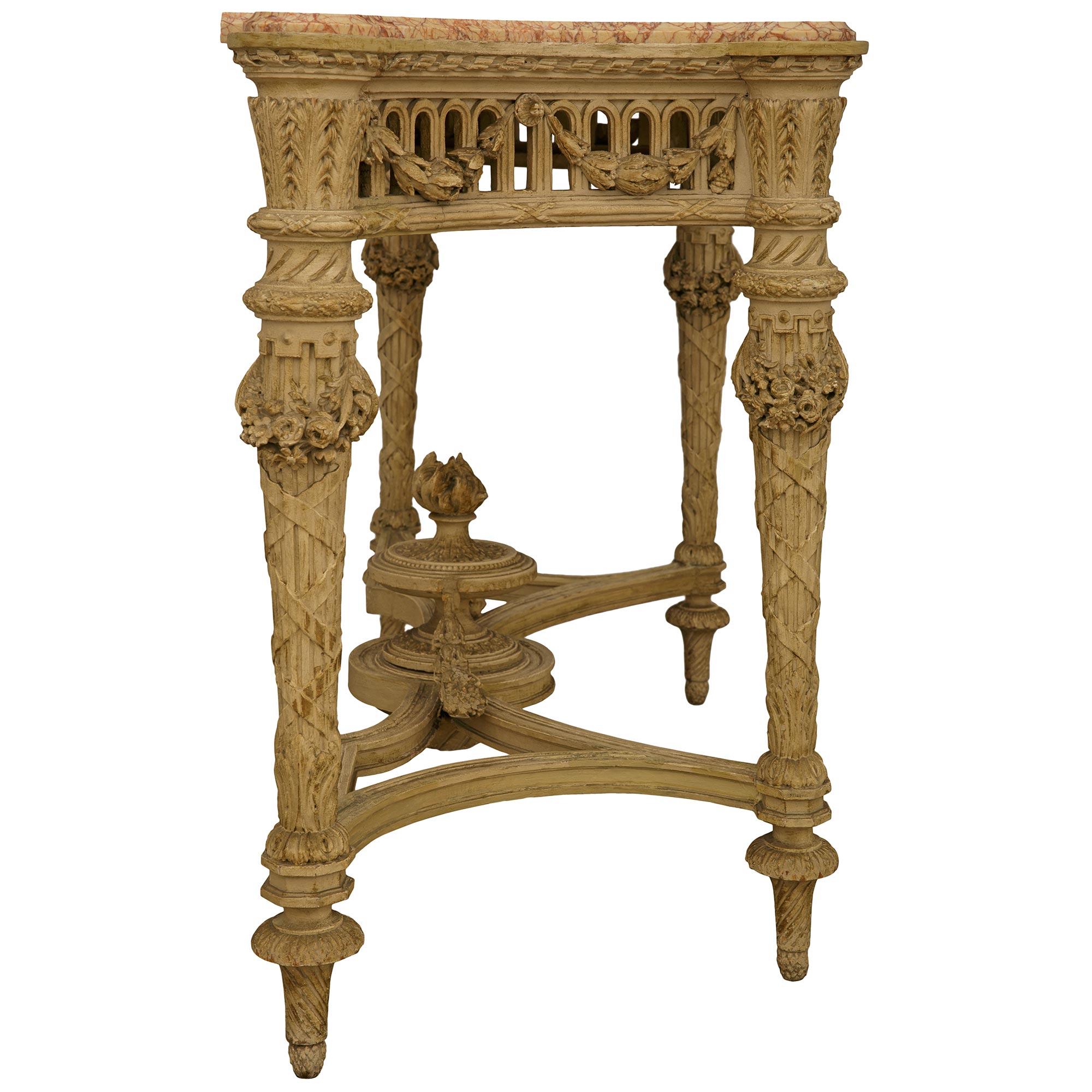 Consolle in legno patinato e marmo di Trets francese dell'inizio del XIX secolo in stile Luigi XVI In condizioni buone in vendita a West Palm Beach, FL