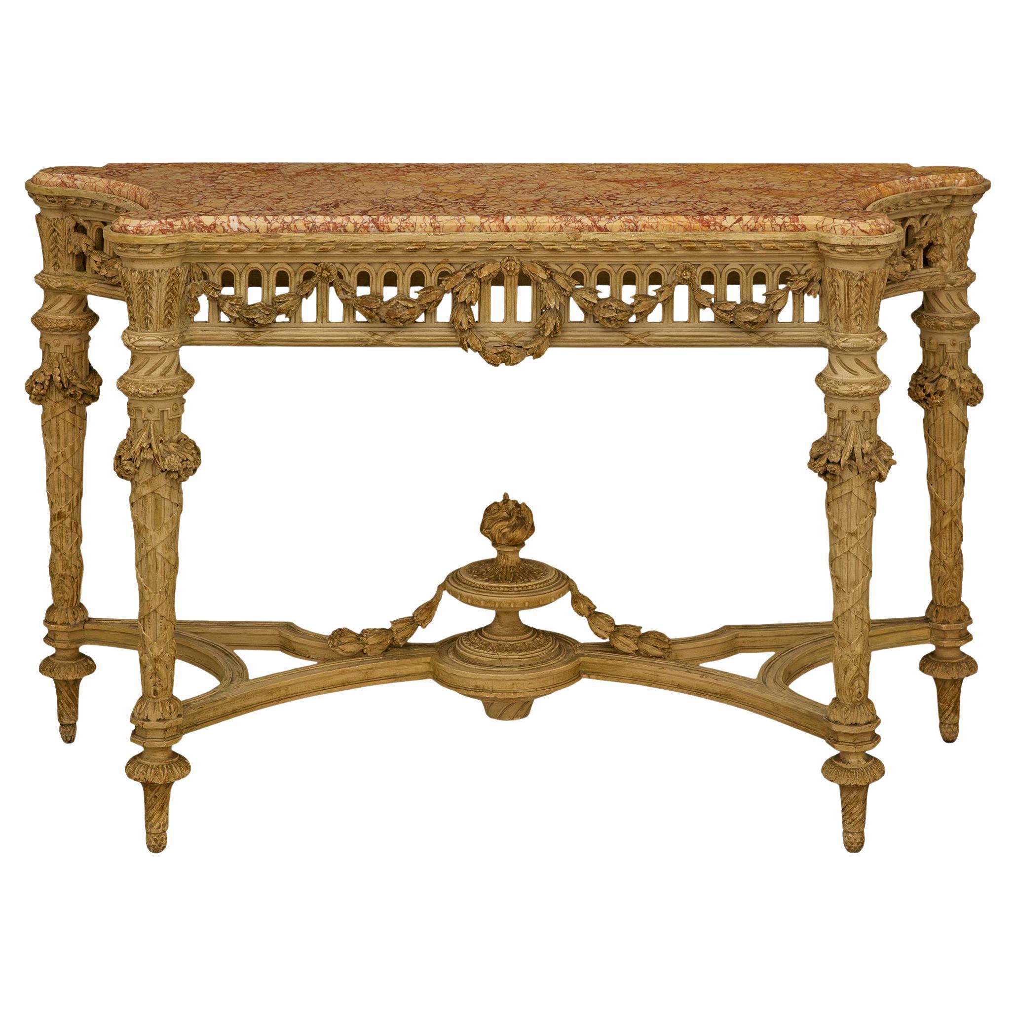 French early 19th century Louis XVI st. patinated Wood and Trets marble console