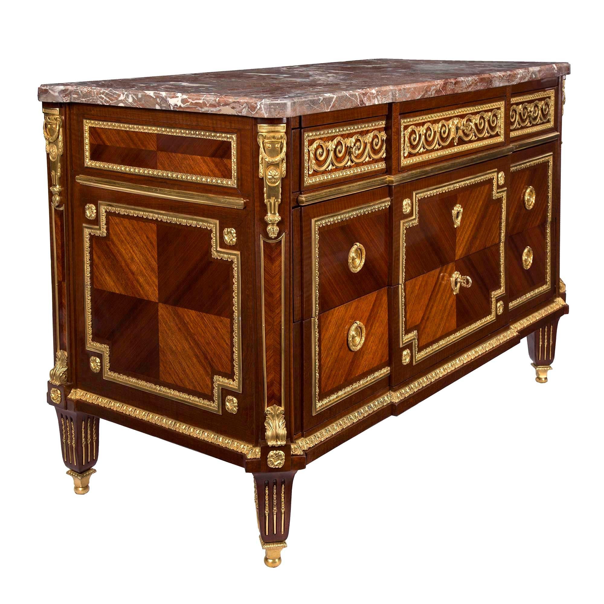 French Early 19th Century Louis XVI St. Tulipwood and Ormolu Chest For Sale 1