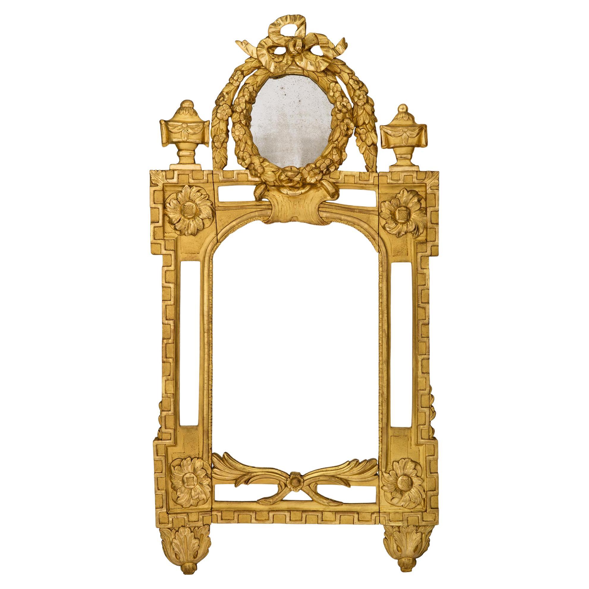 French Early 19th Century Louis XVI Style Double Framed Giltwood Mirror For Sale