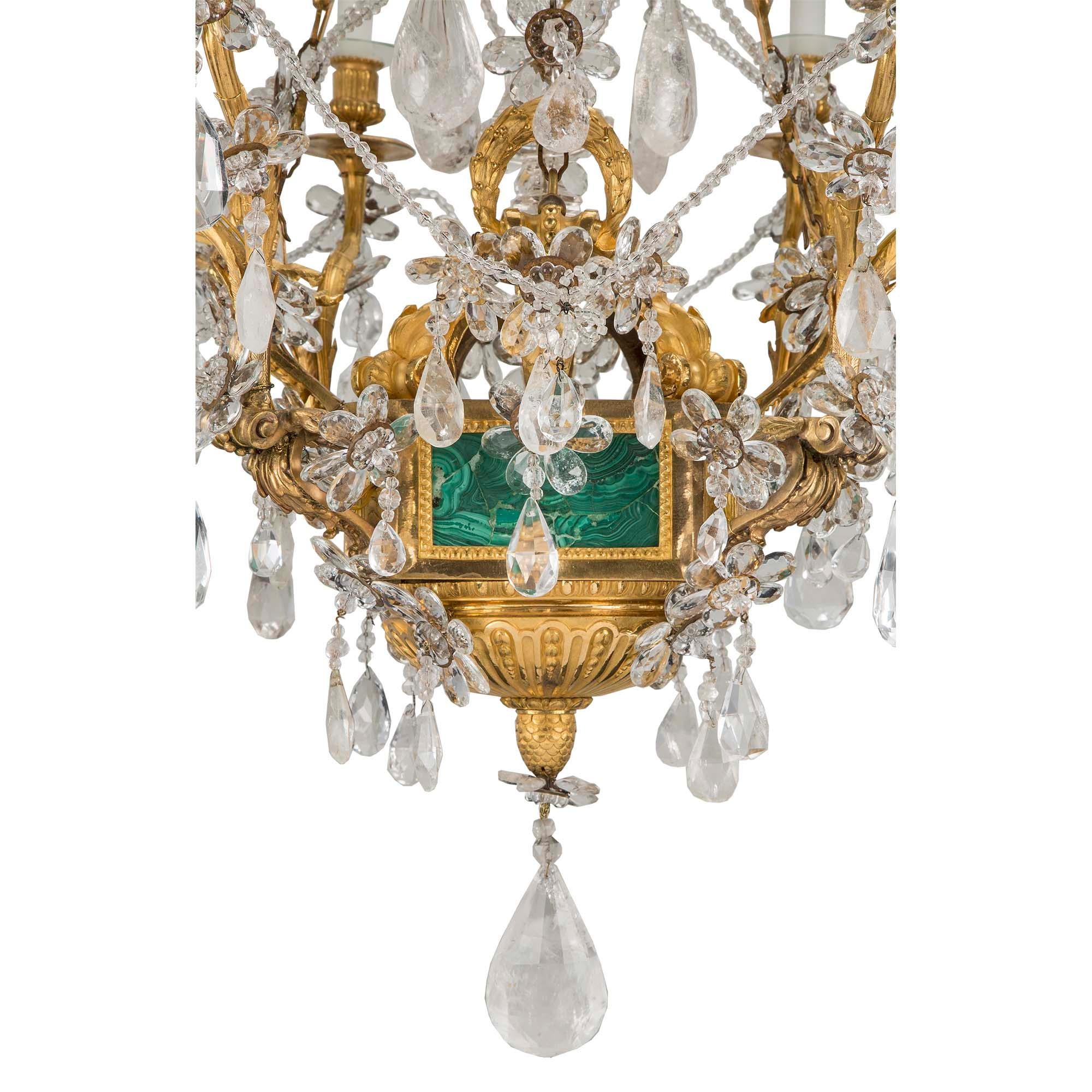 Malachite  French Early 19th Century Louis XVI Style Eight-Arm Chandelier For Sale