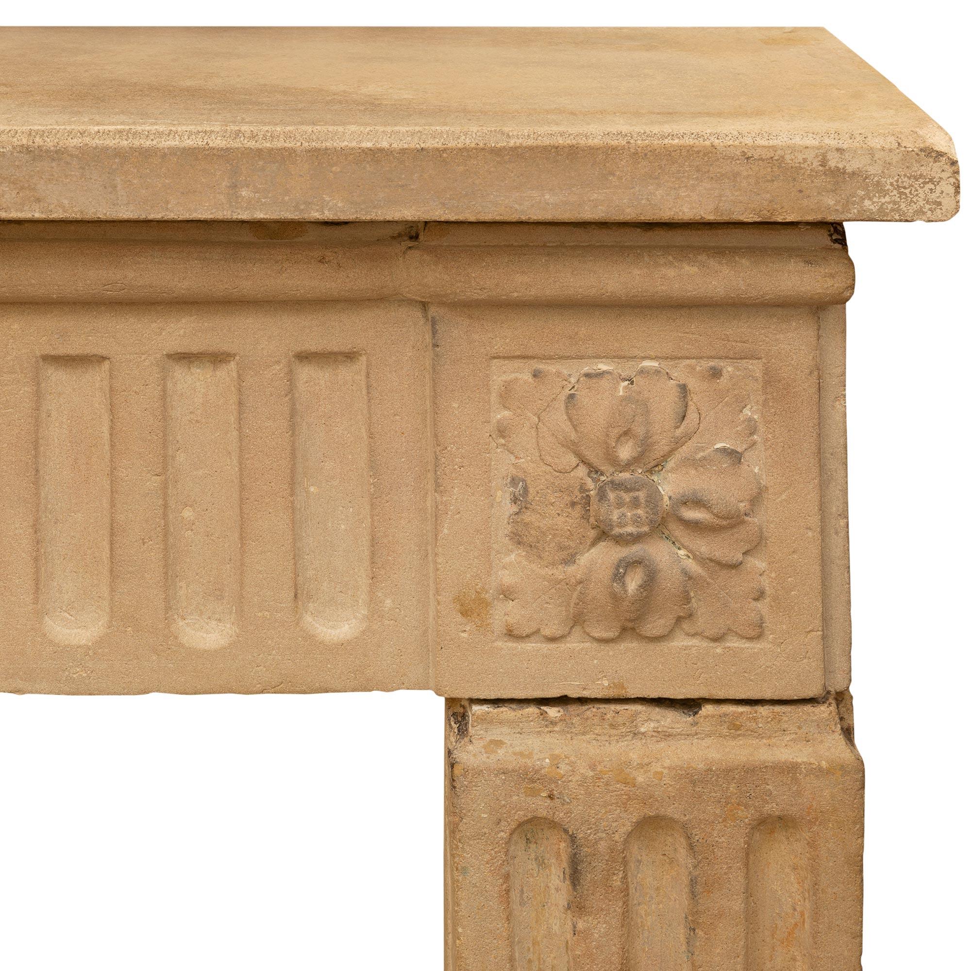 French Early 19th Century Louis XVI Style Limestone Fireplace Mantel For Sale 1