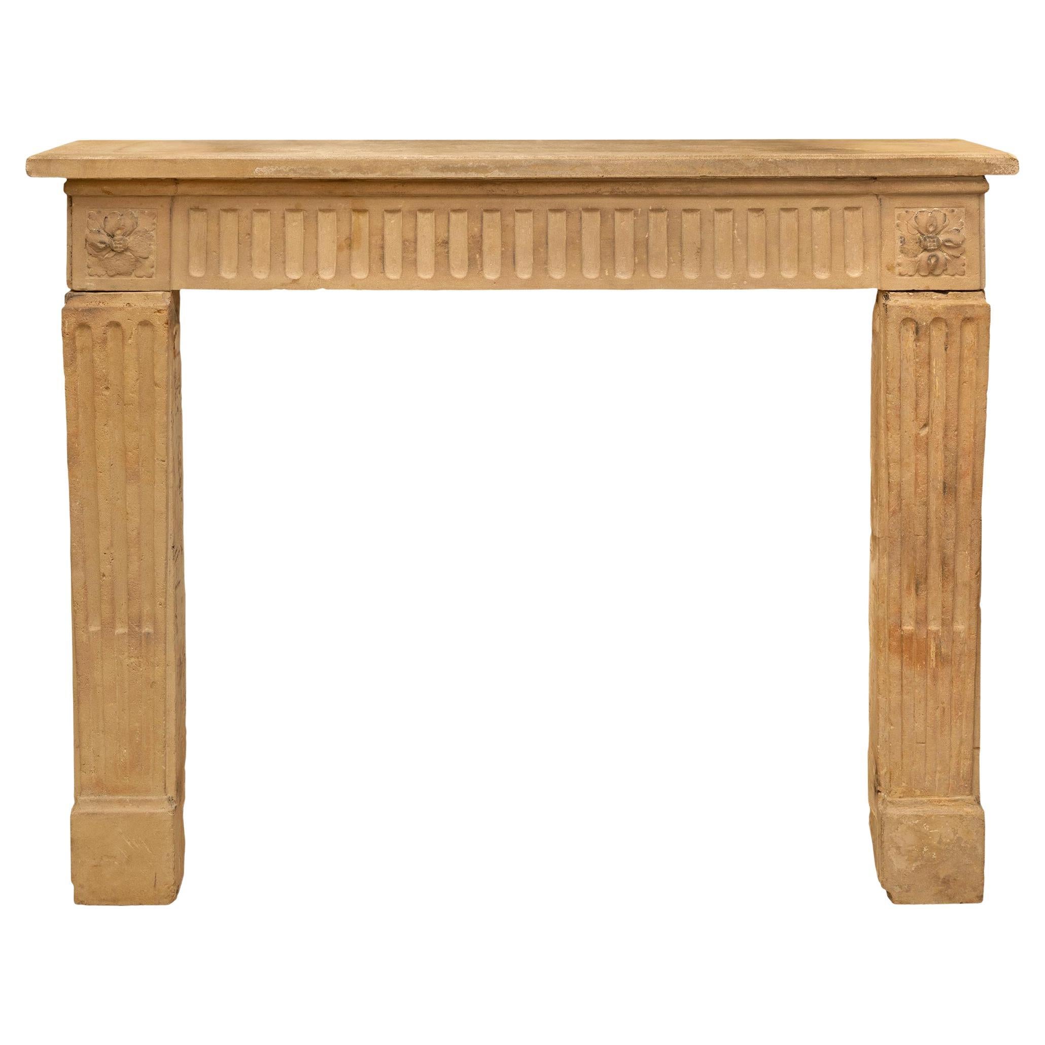 French Early 19th Century Louis XVI Style Limestone Fireplace Mantel For Sale