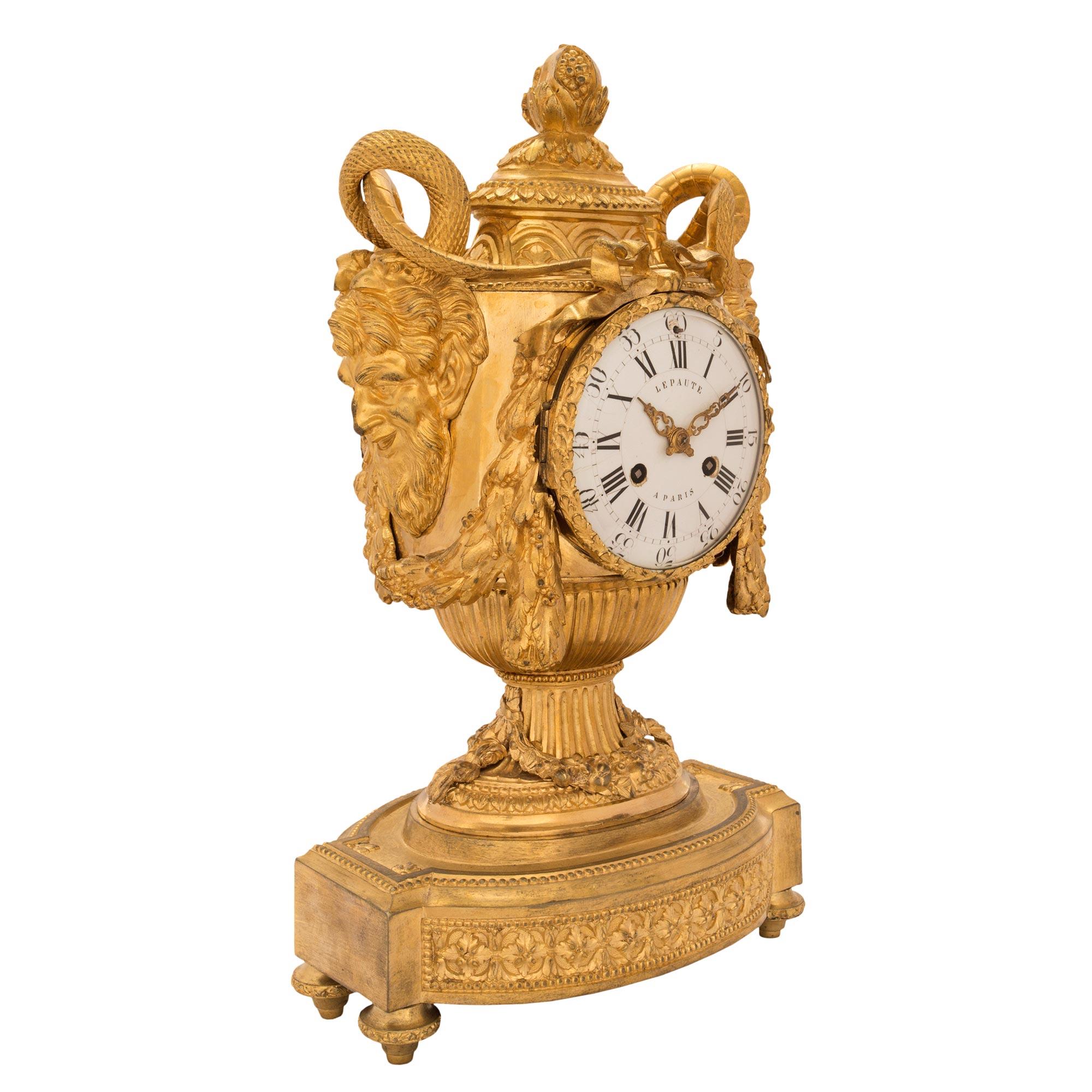 French Early 19th Century Louis XVI Style Ormolu Clock, 'Signed Lepaute Paris' In Good Condition For Sale In West Palm Beach, FL