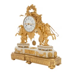 French Early 19th Century Louis XVI Style Ormolu, Marble and Giltwood Clock