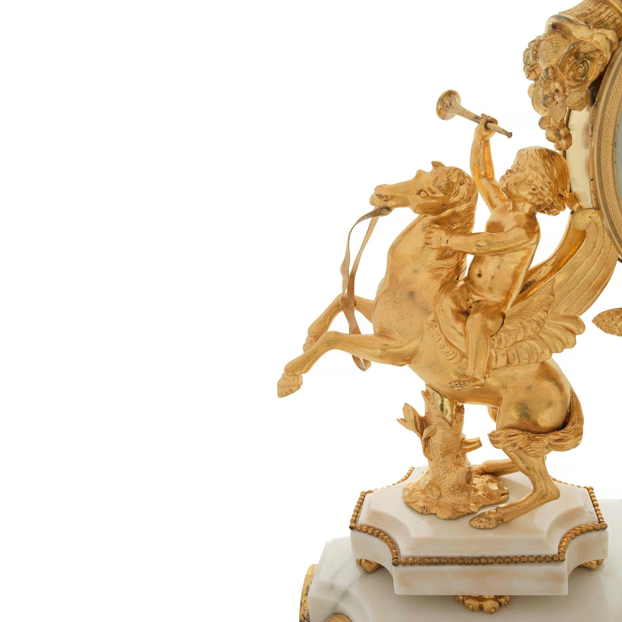 French Early 19th Century Louis XVI Style Ormolu, Marble and Giltwood Clock For Sale 2