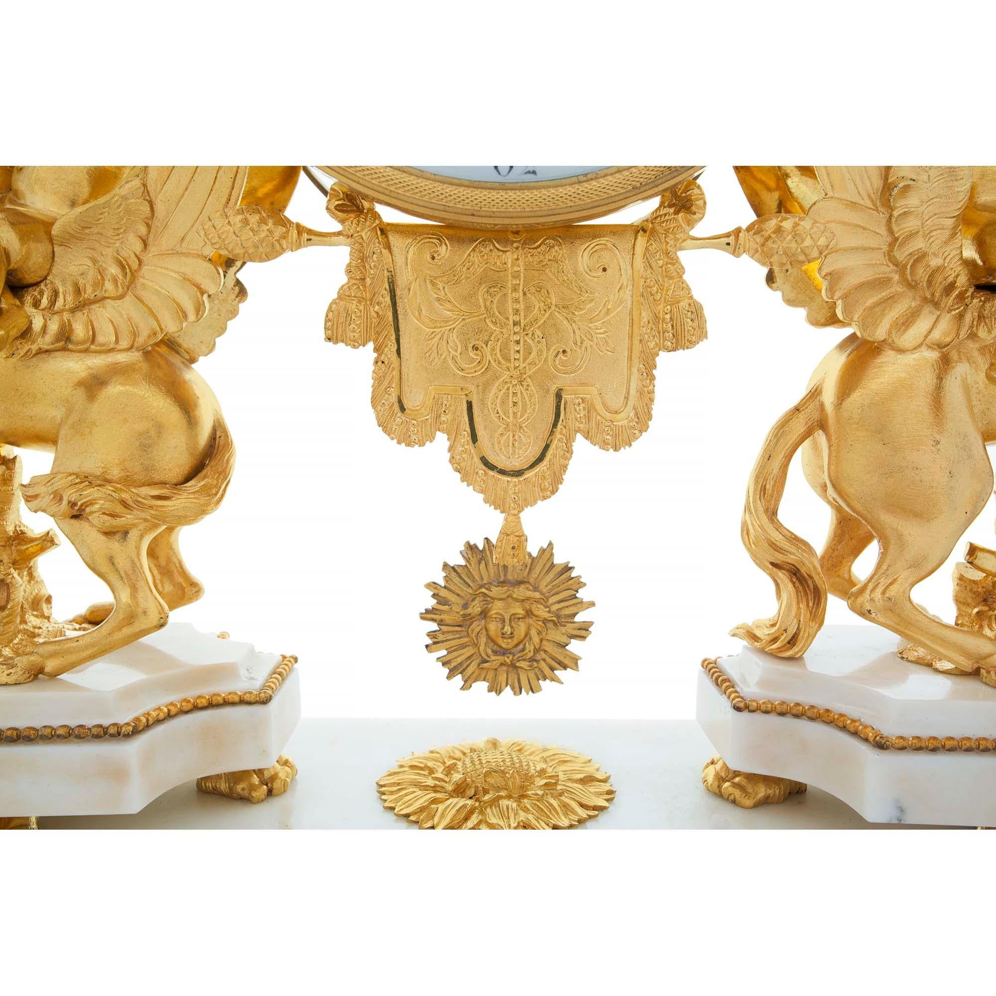 French Early 19th Century Louis XVI Style Ormolu, Marble and Giltwood Clock For Sale 4