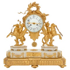 French Early 19th Century Louis XVI Style Ormolu, Marble and Giltwood Clock