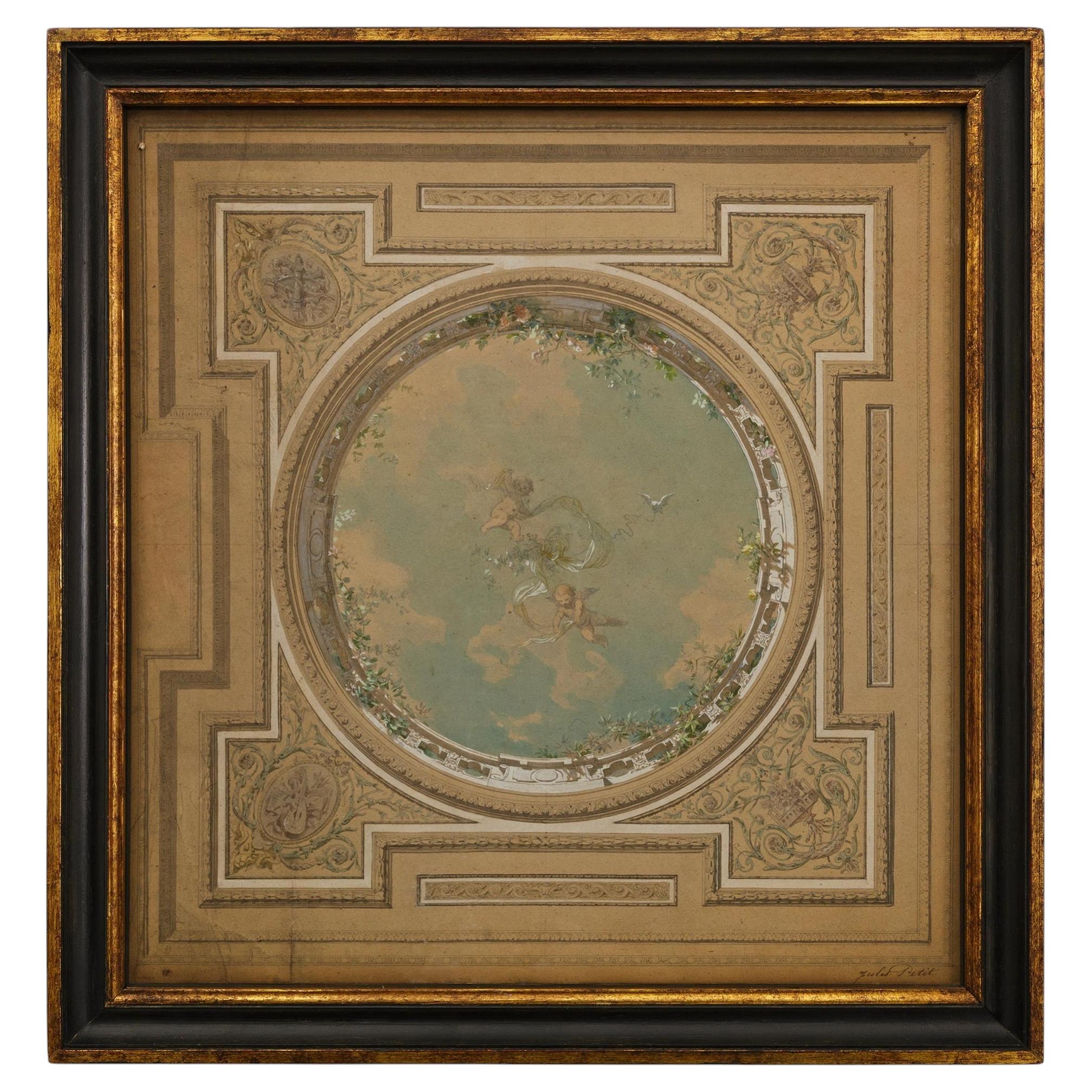 Aquarelle Louis XVI du début du 19e siècle, signée Jules Petit vers 1820