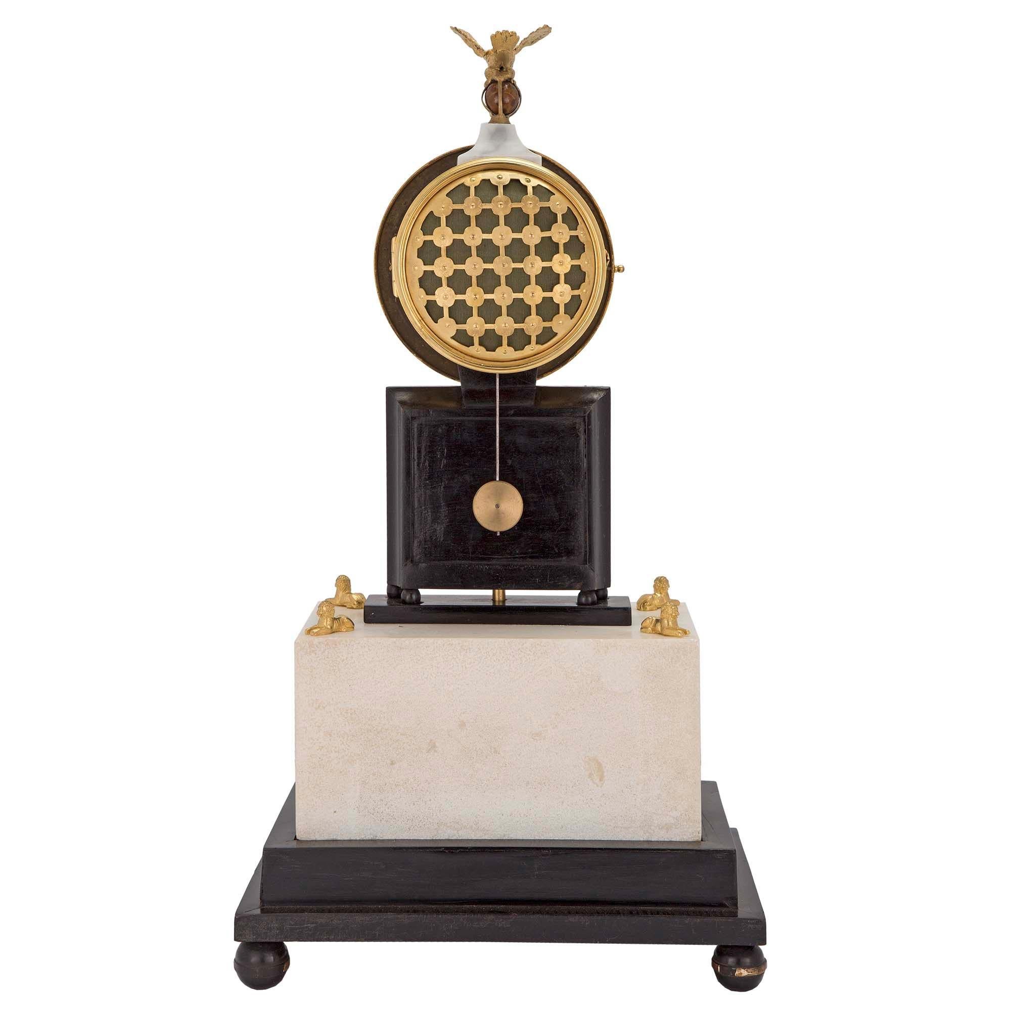 French Early 19th Century Marble and Ormolu Quarter Strike Clock with Sundial For Sale 1