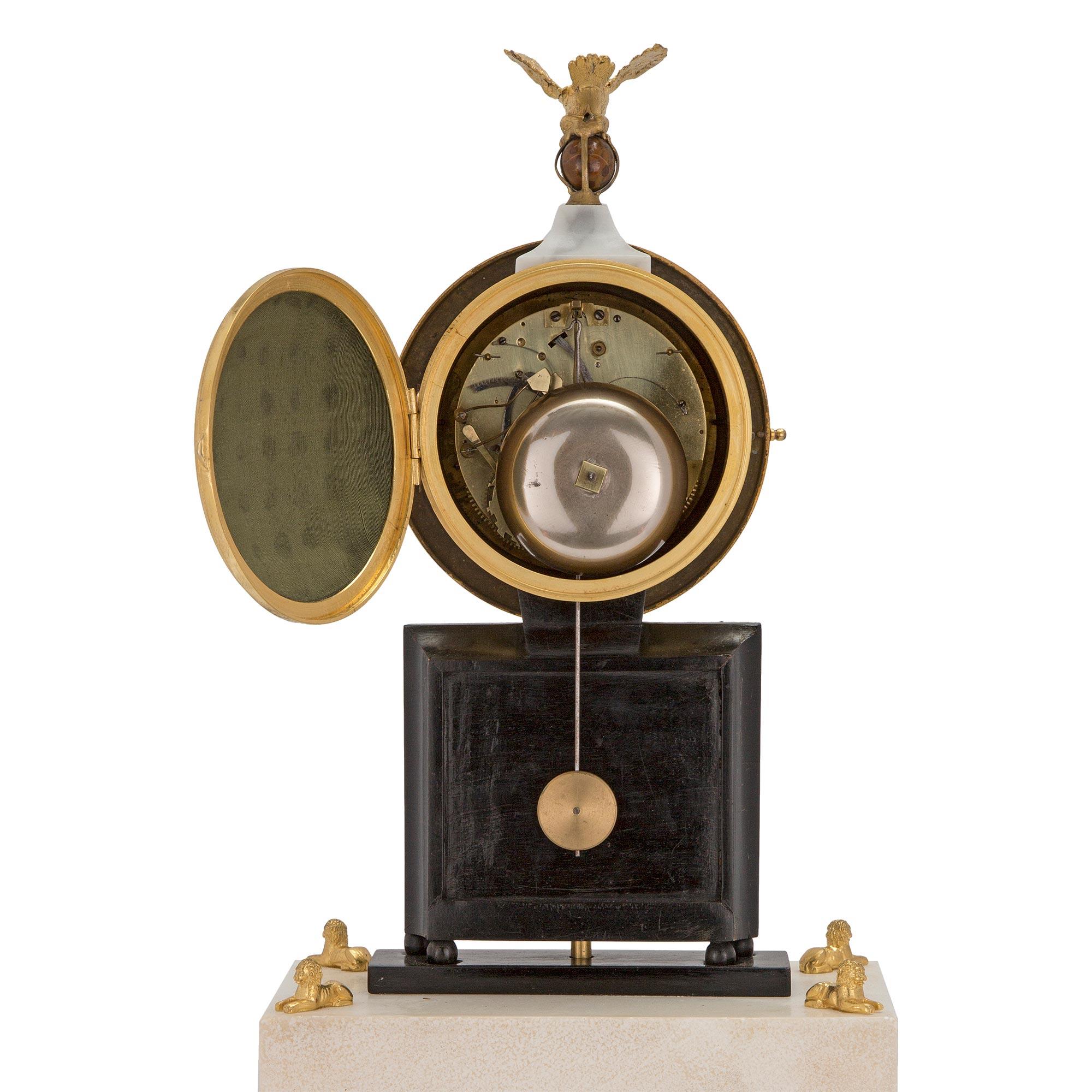 French Early 19th Century Marble and Ormolu Quarter Strike Clock with Sundial For Sale 4