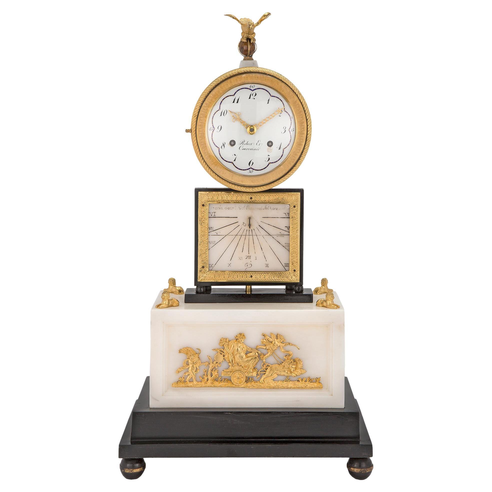 French Early 19th Century Marble and Ormolu Quarter Strike Clock with Sundial