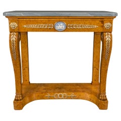 Vintage French Early 19th Century Neoclassical Style Maple, Marble and Wedgwood Console