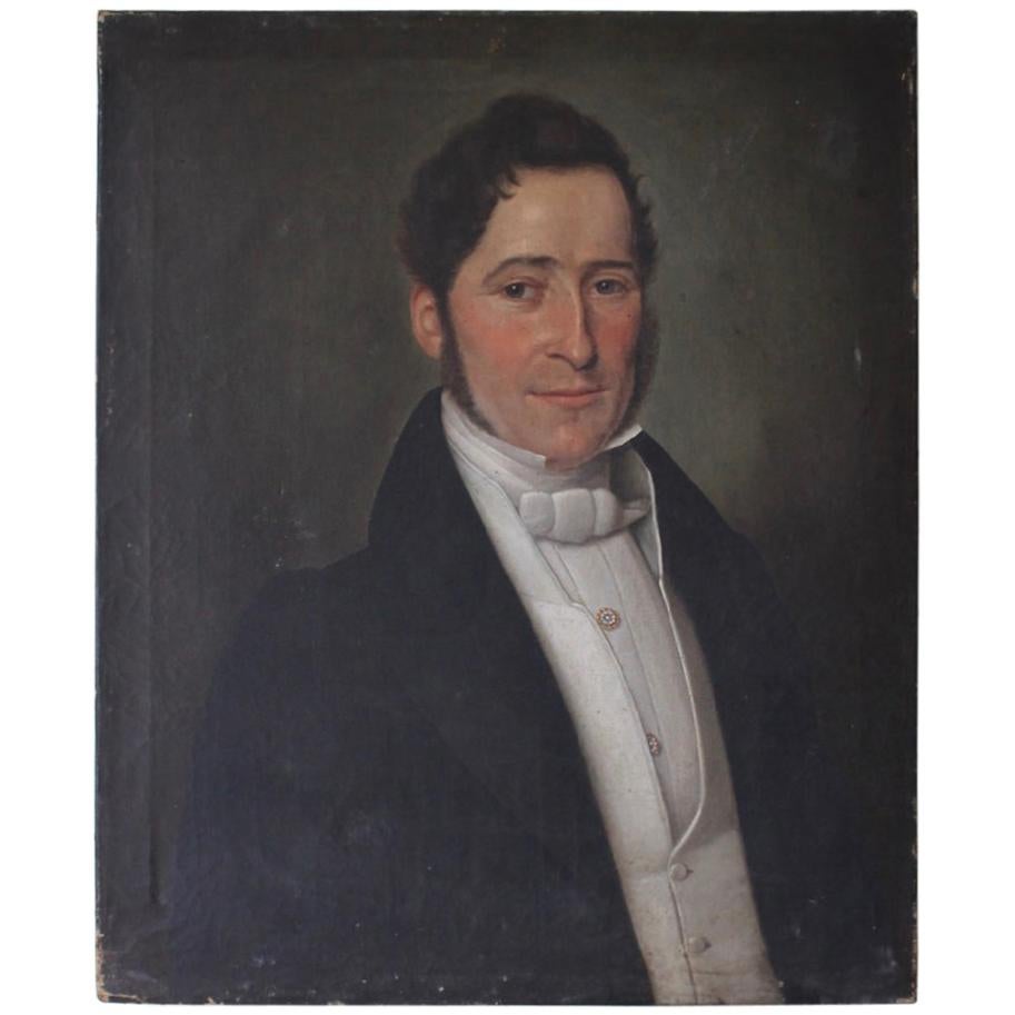 French Early 19th Century Oil on Canvas Portrait of a Gentleman