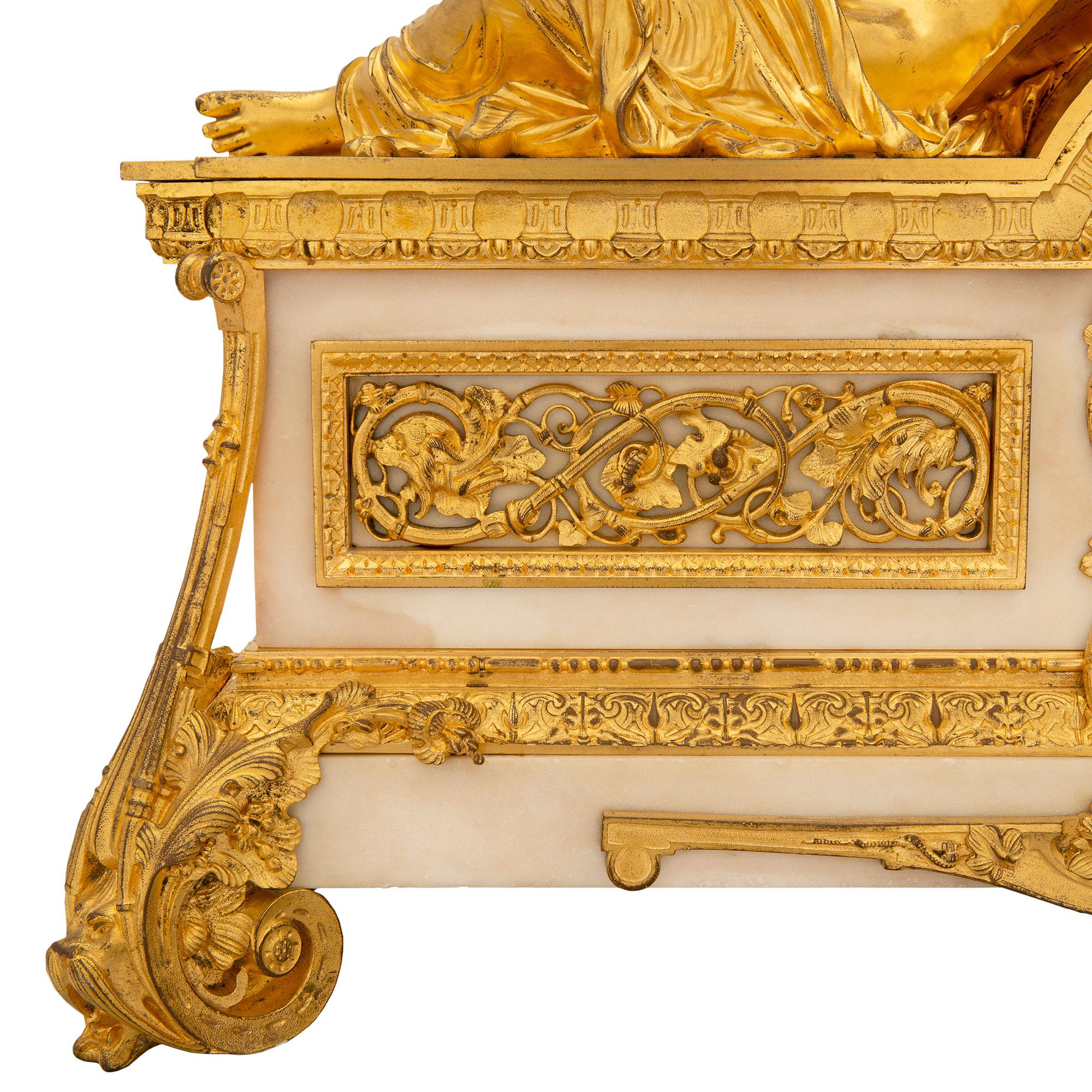 French Early 19th Century Ormolu and White Carrara Marble Clock For Sale 7