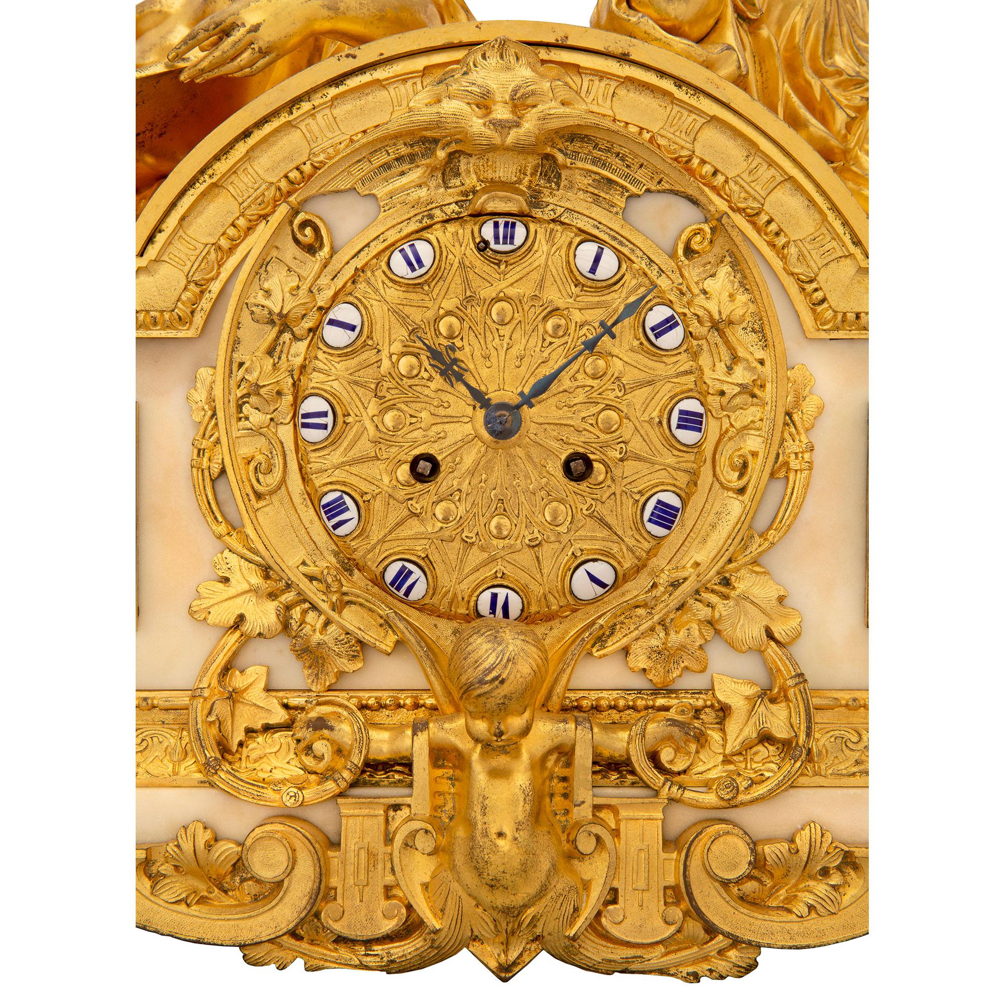 French Early 19th Century Ormolu and White Carrara Marble Clock For Sale 4