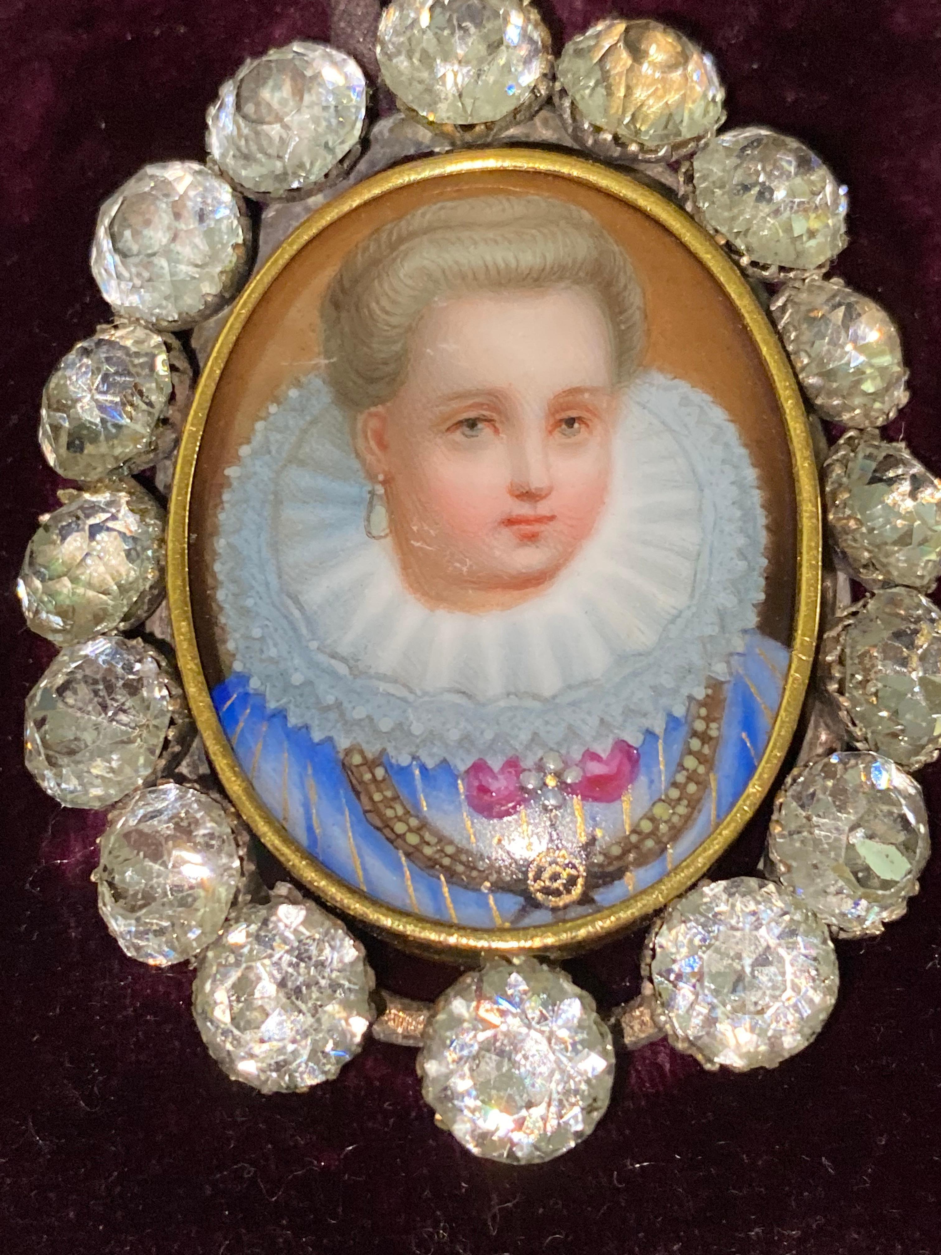 Women's or Men's Early !9th Century French Miniature Porcelain and Paste Pendant For Sale