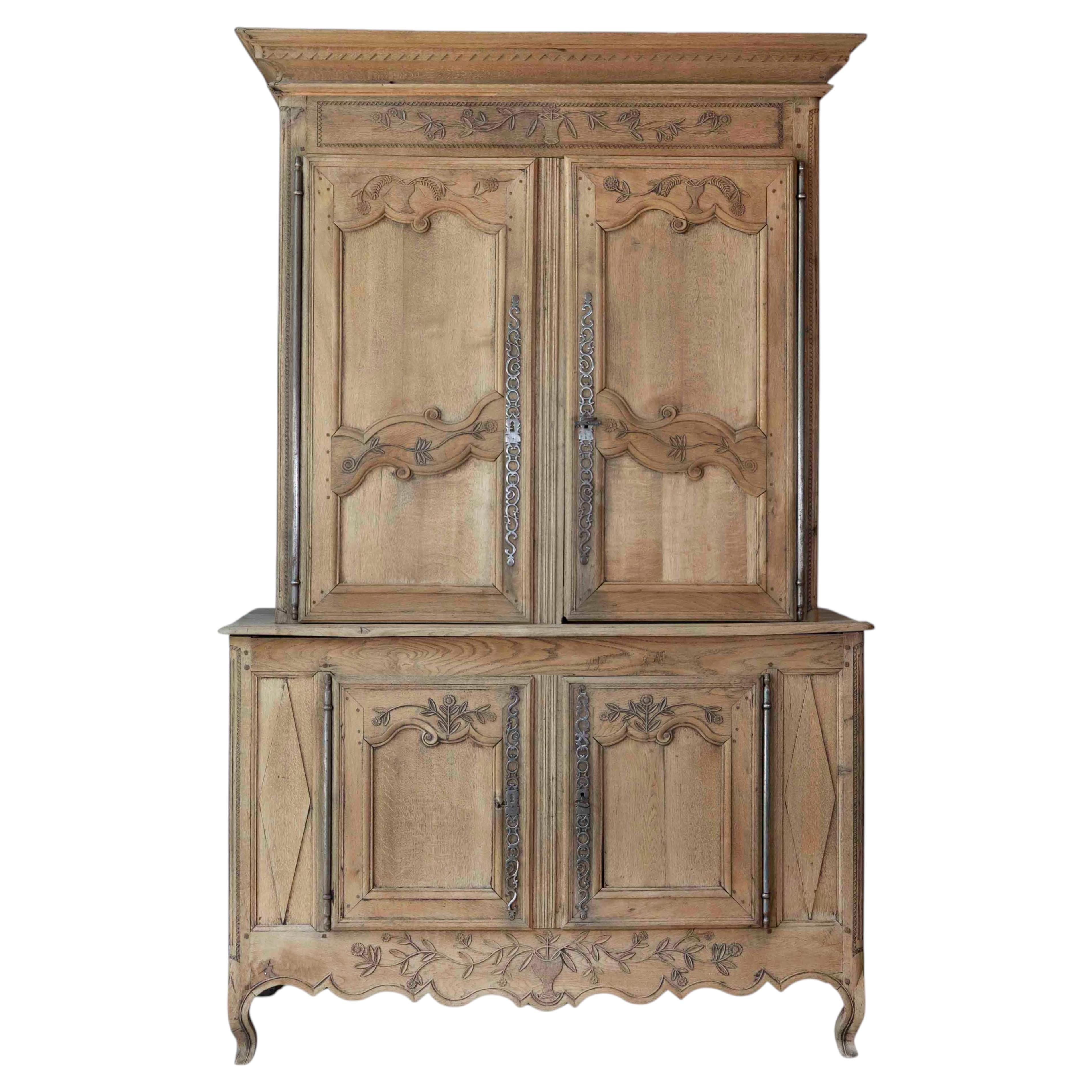 French Early 19th Century Provincial Oak Buffet Deux Corps