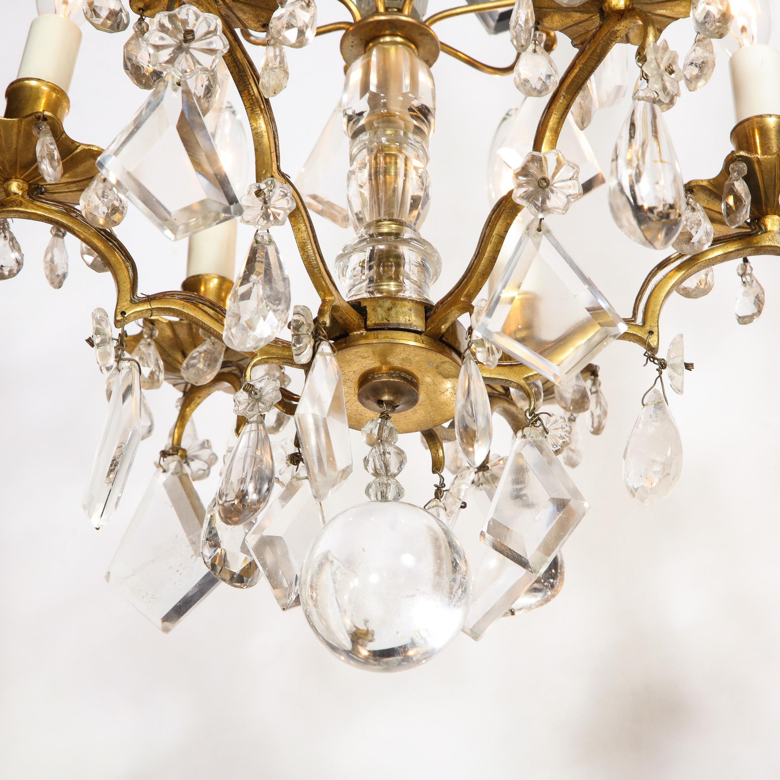 French Early 19th Century Rock Crystal & Gilded Bronze Louis XV Style Chandelier In Good Condition In New York, NY