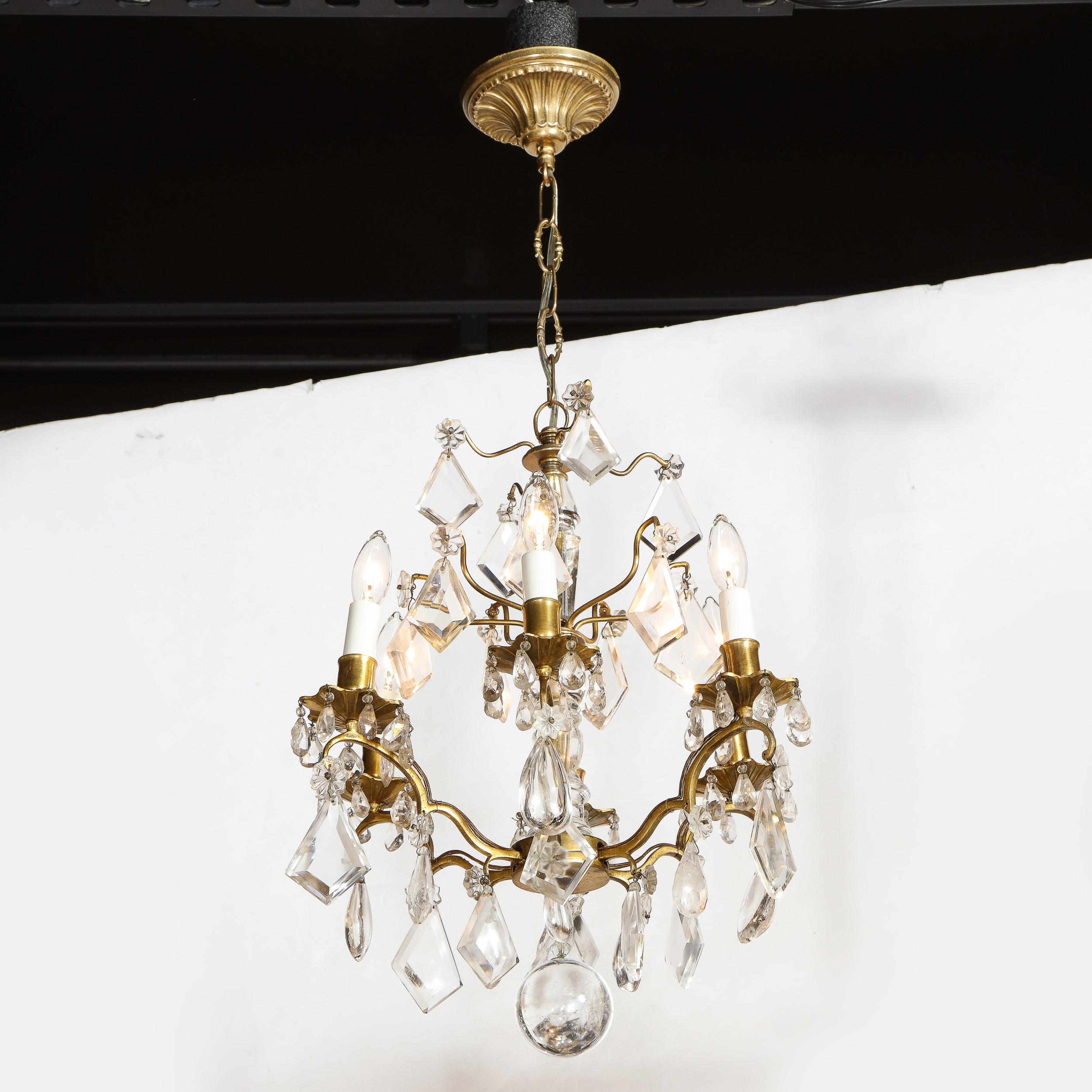 French Early 19th Century Rock Crystal & Gilded Bronze Louis XV Style Chandelier 1