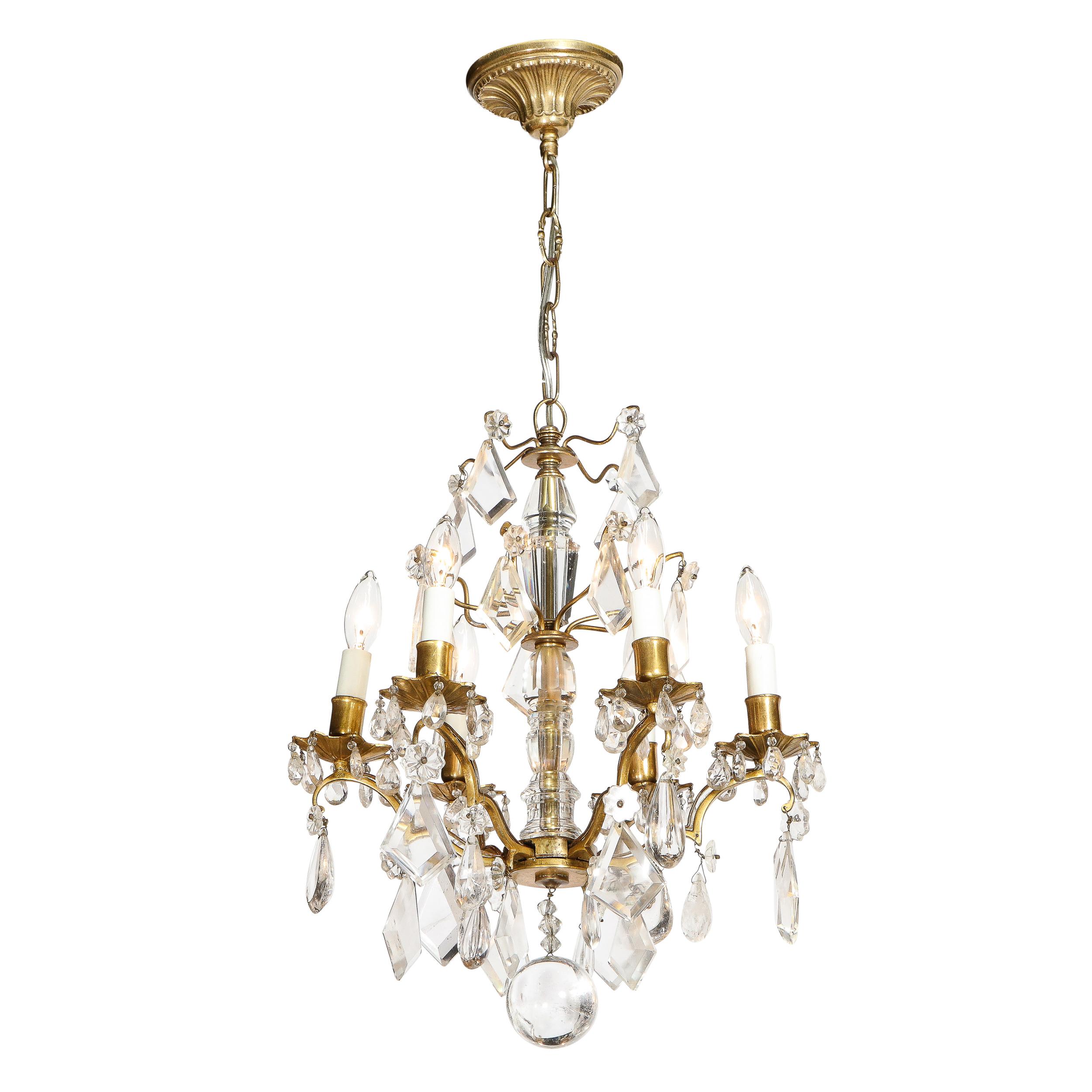 French Early 19th Century Rock Crystal & Gilded Bronze Louis XV Style Chandelier 2