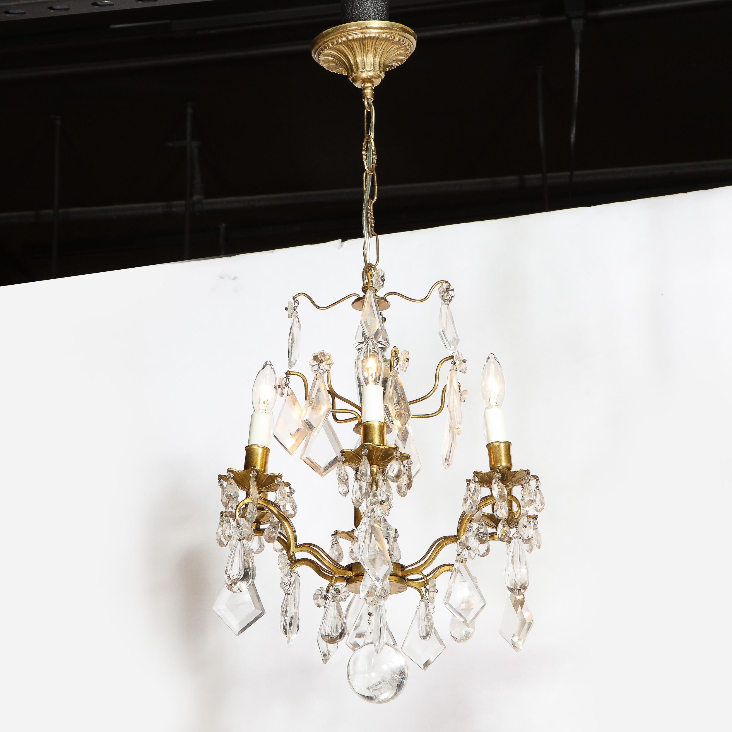 French Early 19th Century Rock Crystal & Gilded Bronze Louis XV Style Chandelier 3