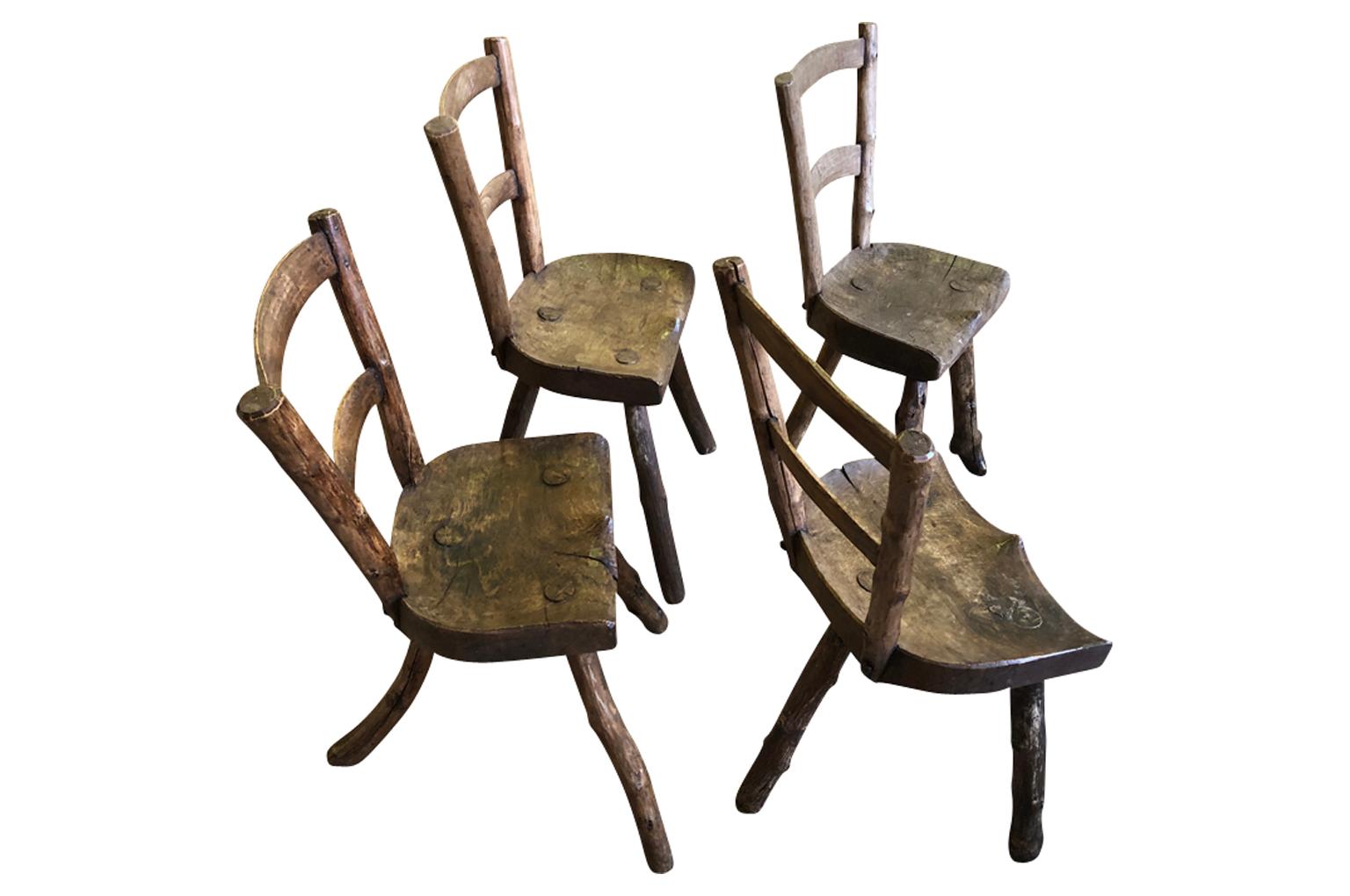 Chestnut French Early 19th Century Set of 4 Primitive Chairs