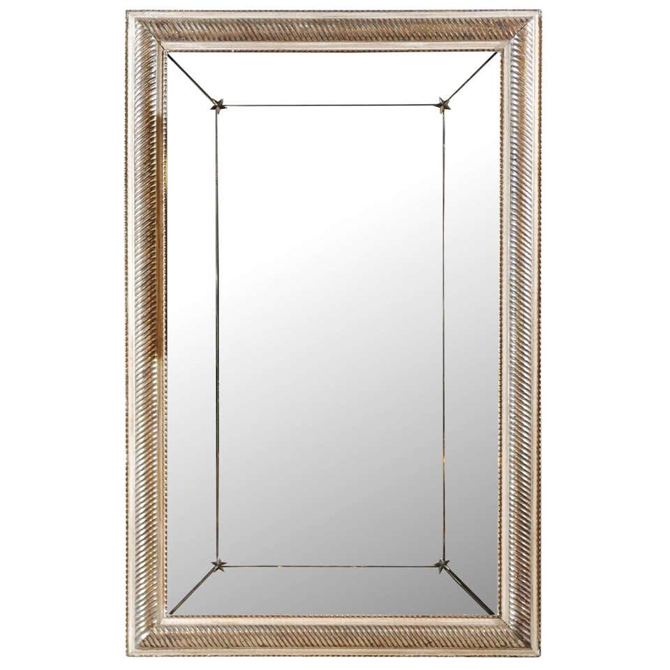 French Early 19th Century Silver Gilt Mirror with Ripple Frame and ...