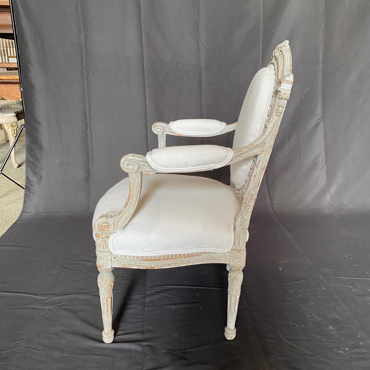 Upholstery French Early 19th Century Stunningly Carved Louis XVI Chair with Original Paint For Sale