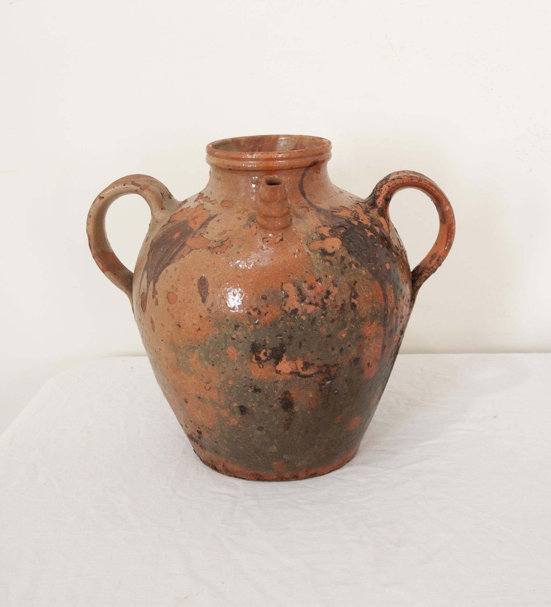 Rustic French Early 19th Century Terracotta Olive Oil Jar For Sale