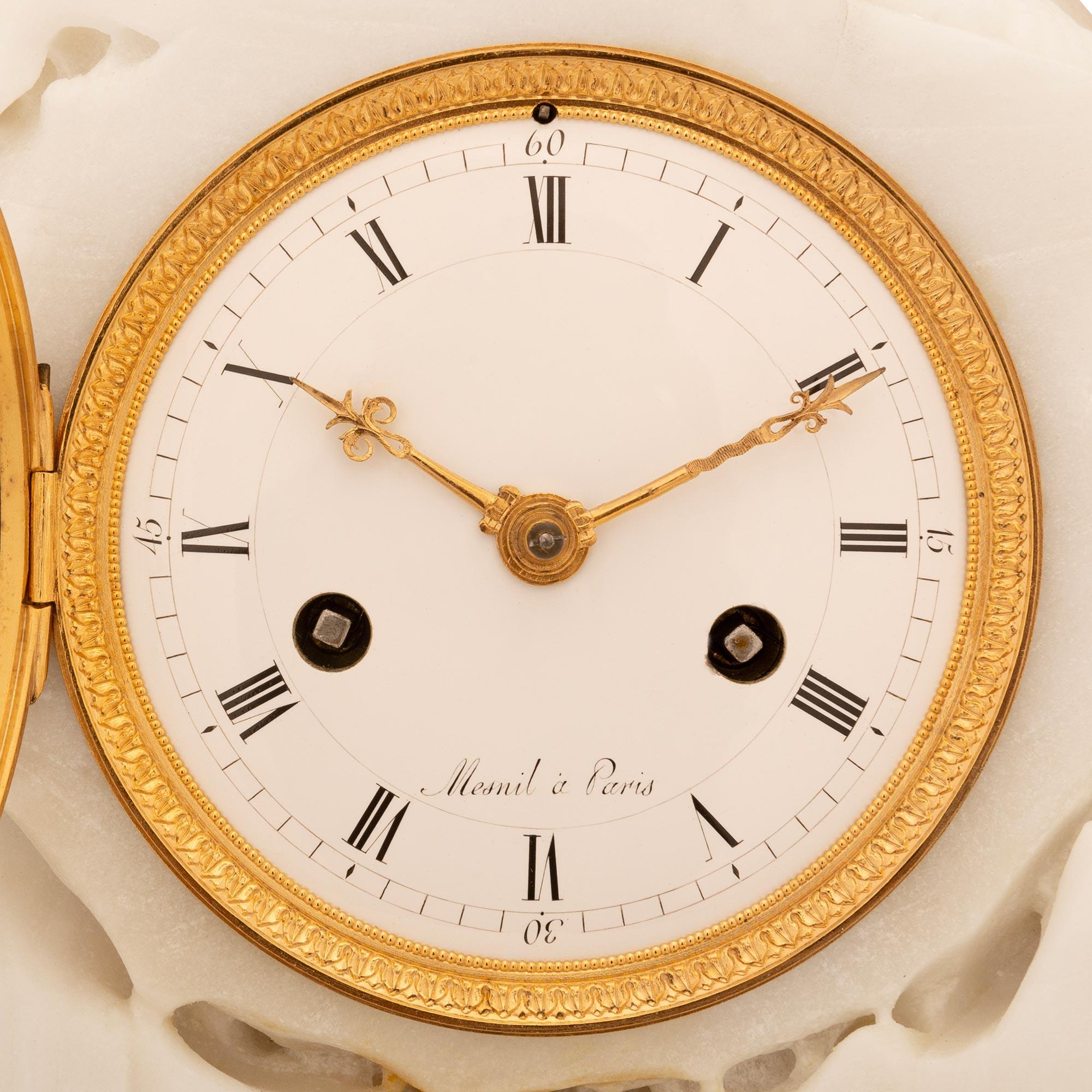 French early 19th century white Carrara, Griotte marble and Ormolu clock For Sale 2