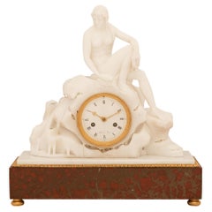 French early 19th century white Carrara, Griotte marble and Ormolu clock