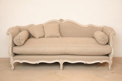 French Early 19th Century XV Canape / Settee Creme-White Painting, Linen Fabric