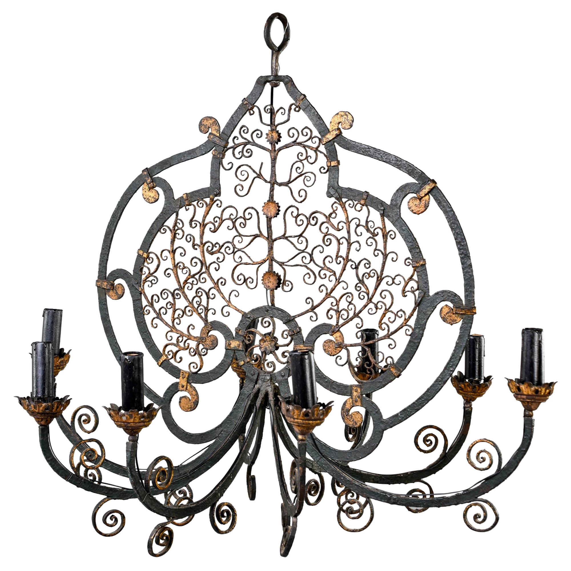French Early 20th Century Eight-Arm Iron Chandelier