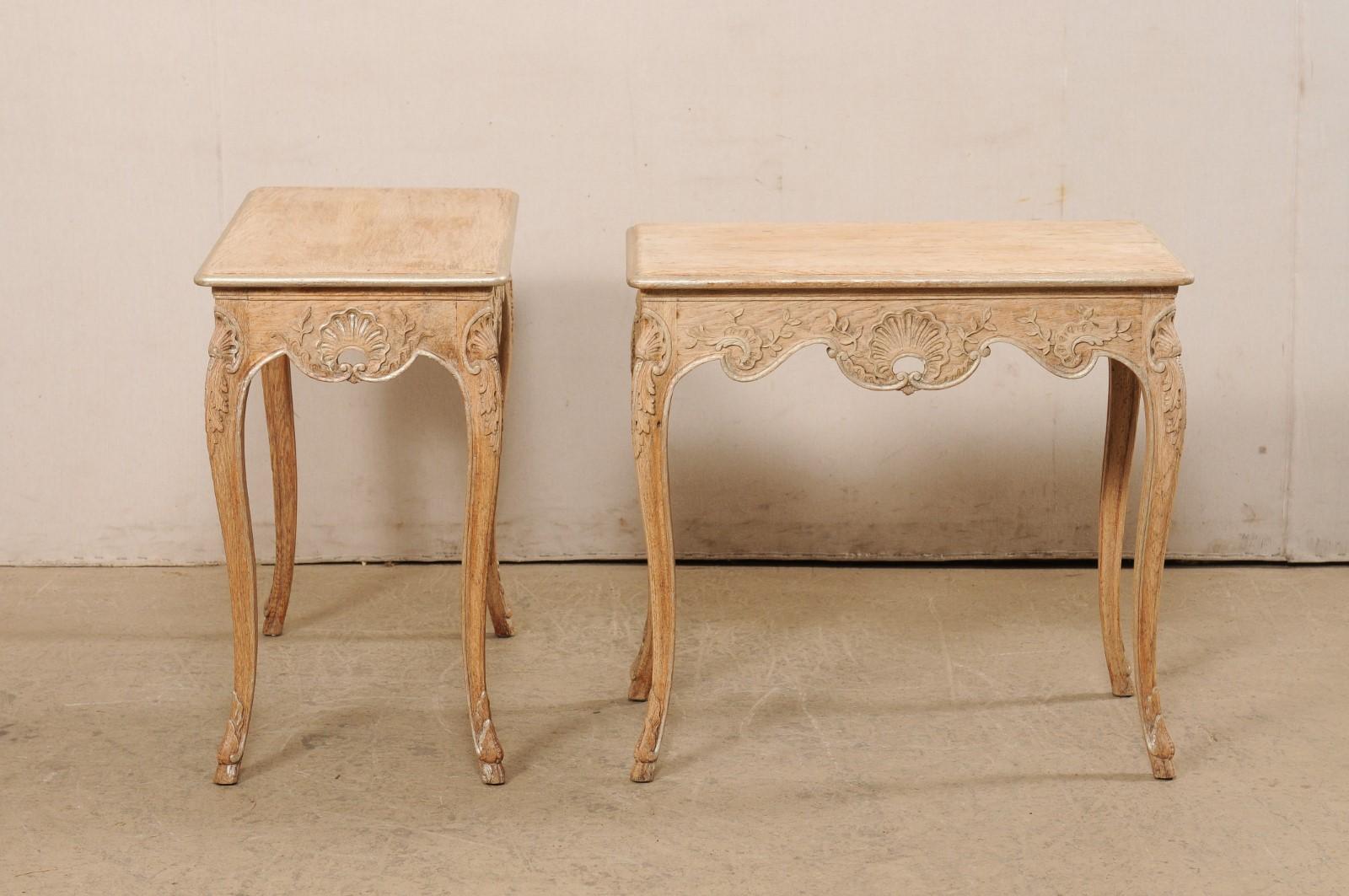 Wood French Early 20th C. End Tables w/Elegant Shell-Carved Skirts 'All Sides Carved' For Sale