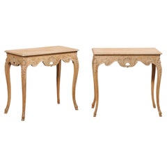 Antique French Early 20th C. End Tables w/Elegant Shell-Carved Skirts 'All Sides Carved'