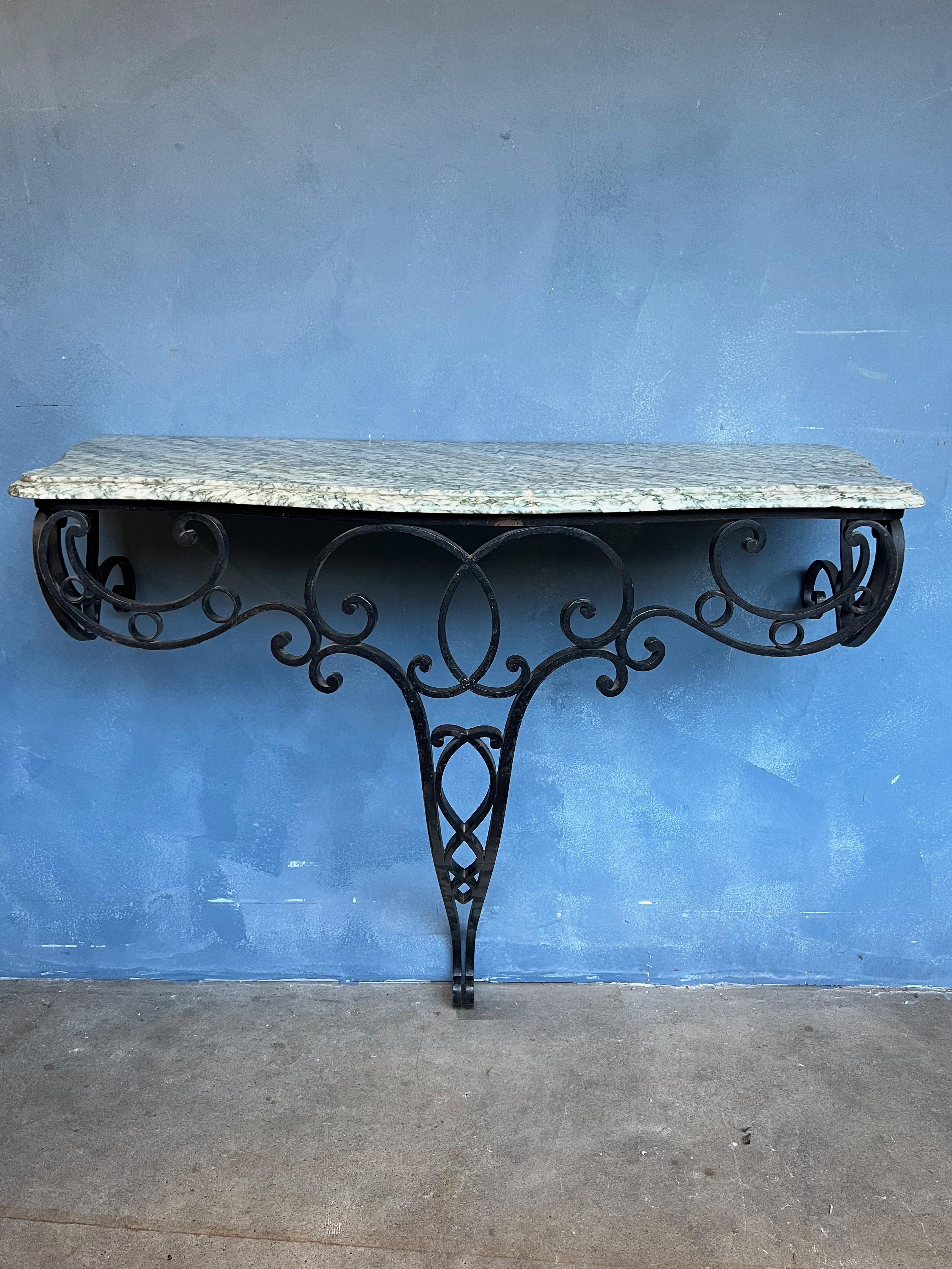 Louis XV French Early 20th C. Marble and Iron Console For Sale