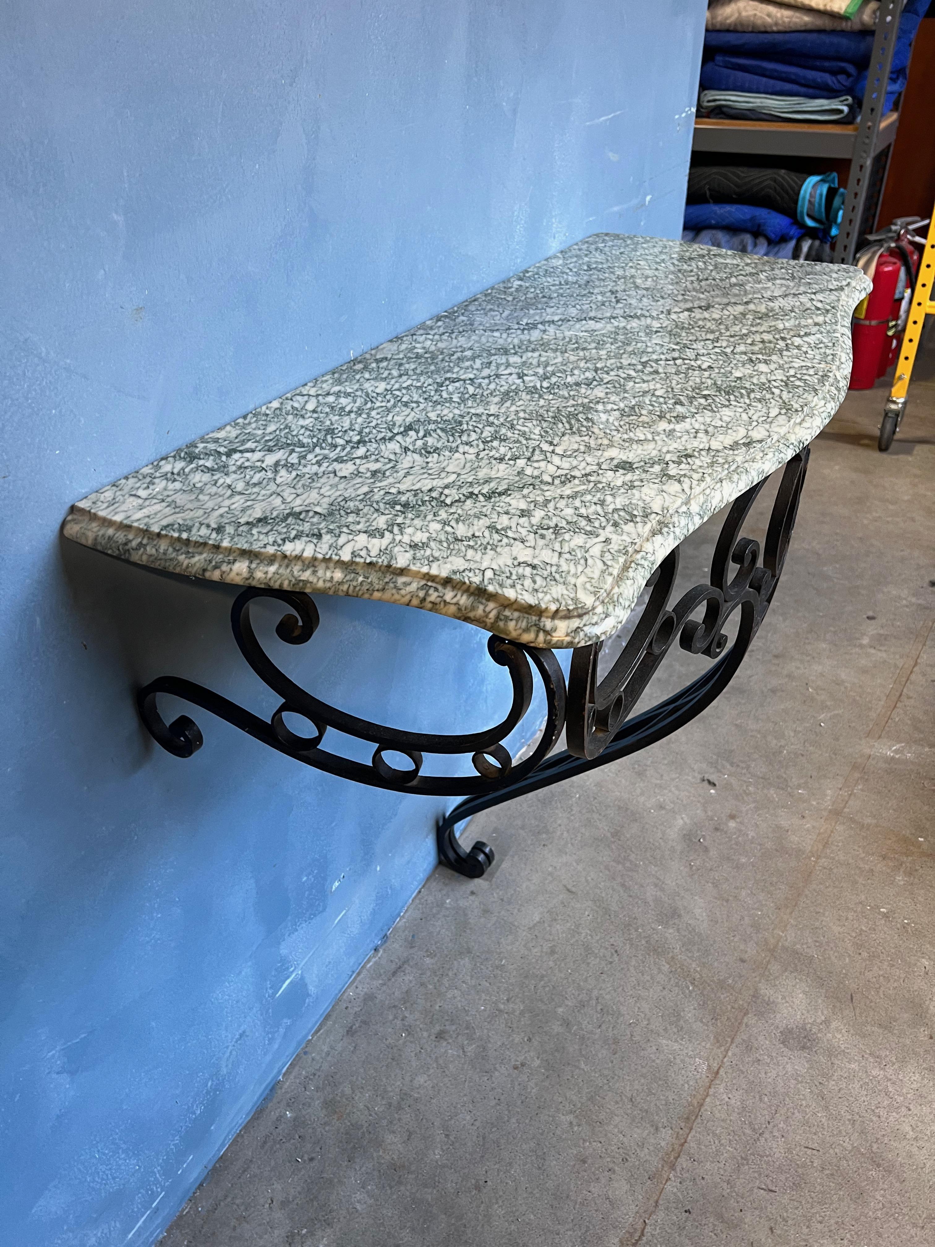 Forged French Early 20th C. Marble and Iron Console For Sale