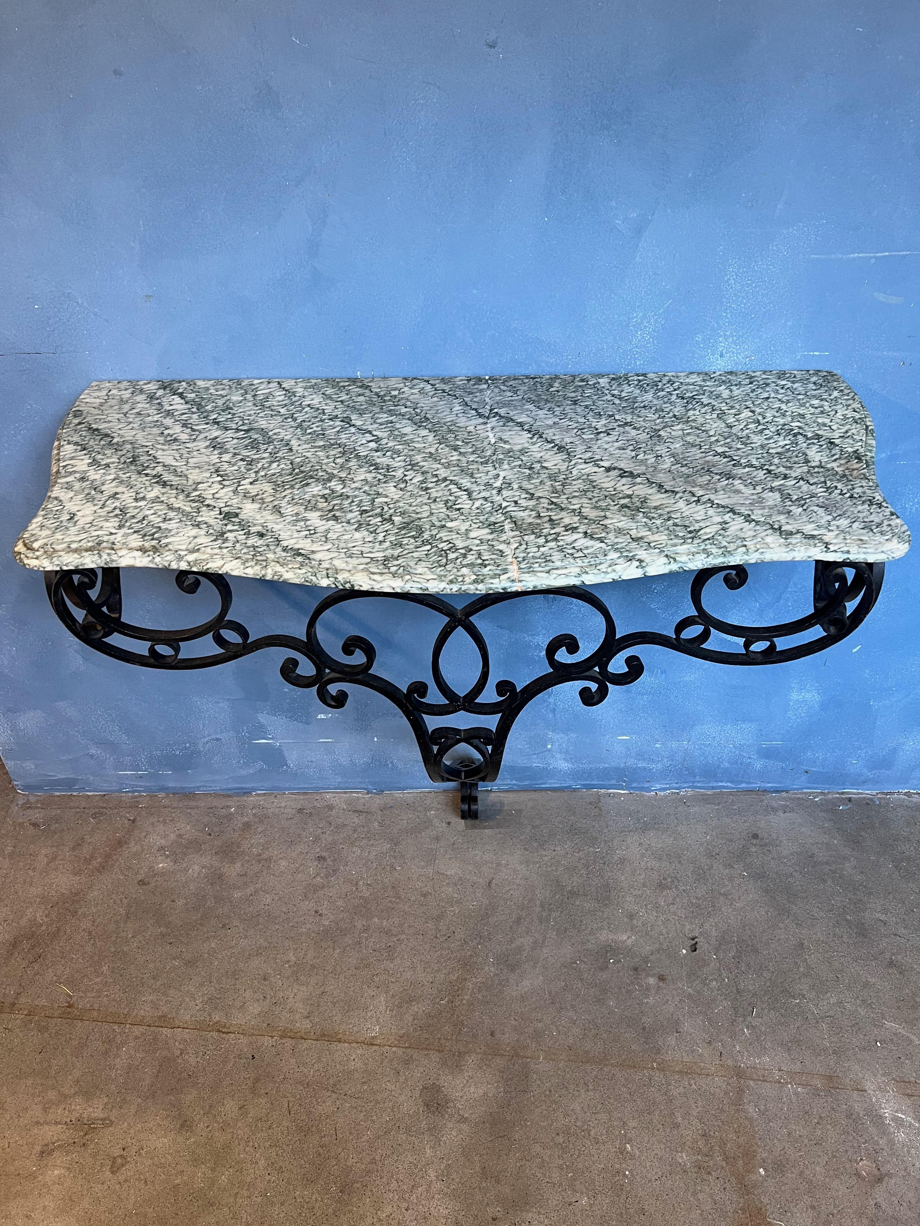 French Early 20th C. Marble and Iron Console In Good Condition For Sale In Buchanan, NY