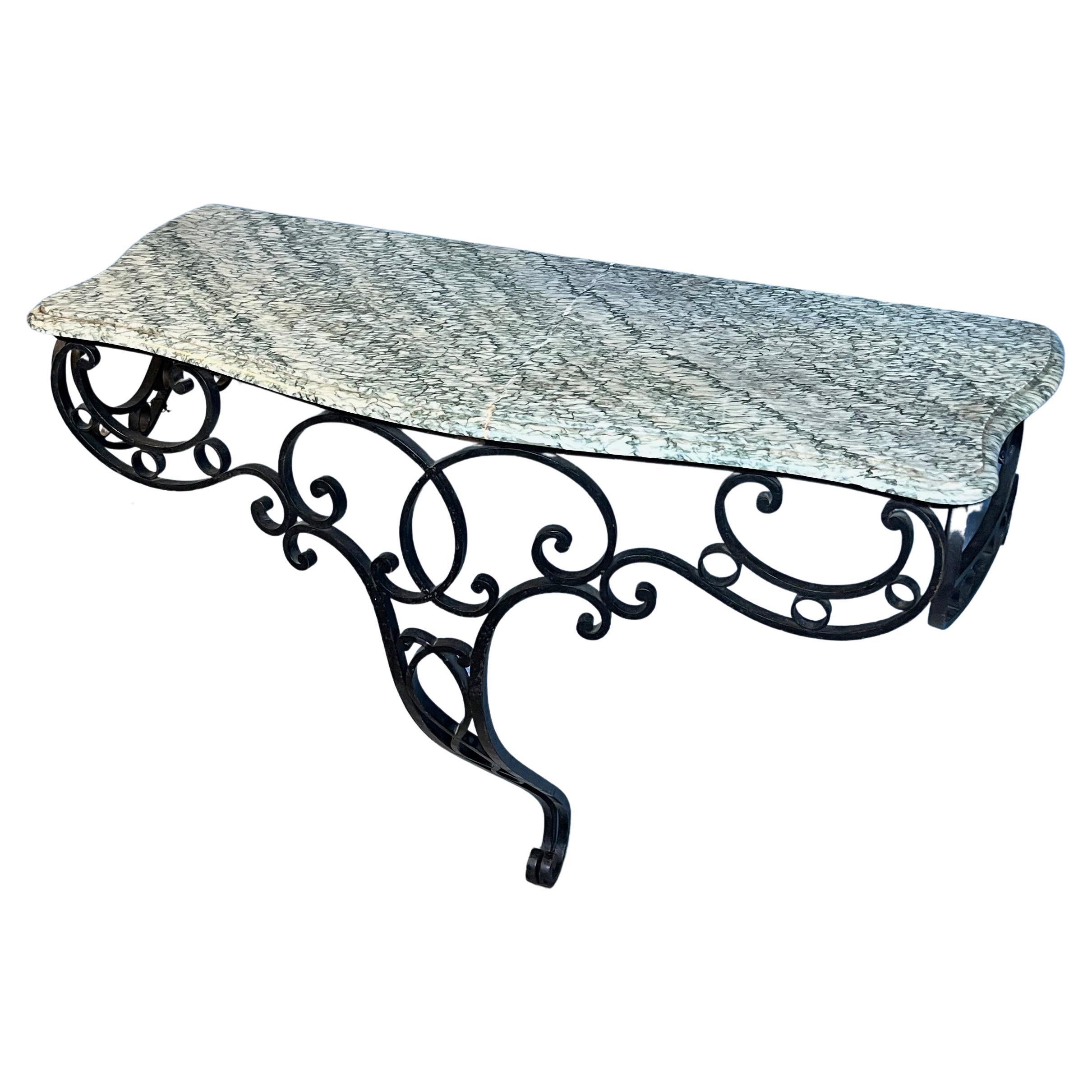 French Early 20th C. Marble and Iron Console