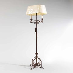 French Patinated Steel Floor Standing Bouillotte Lamp Attributed Jansen