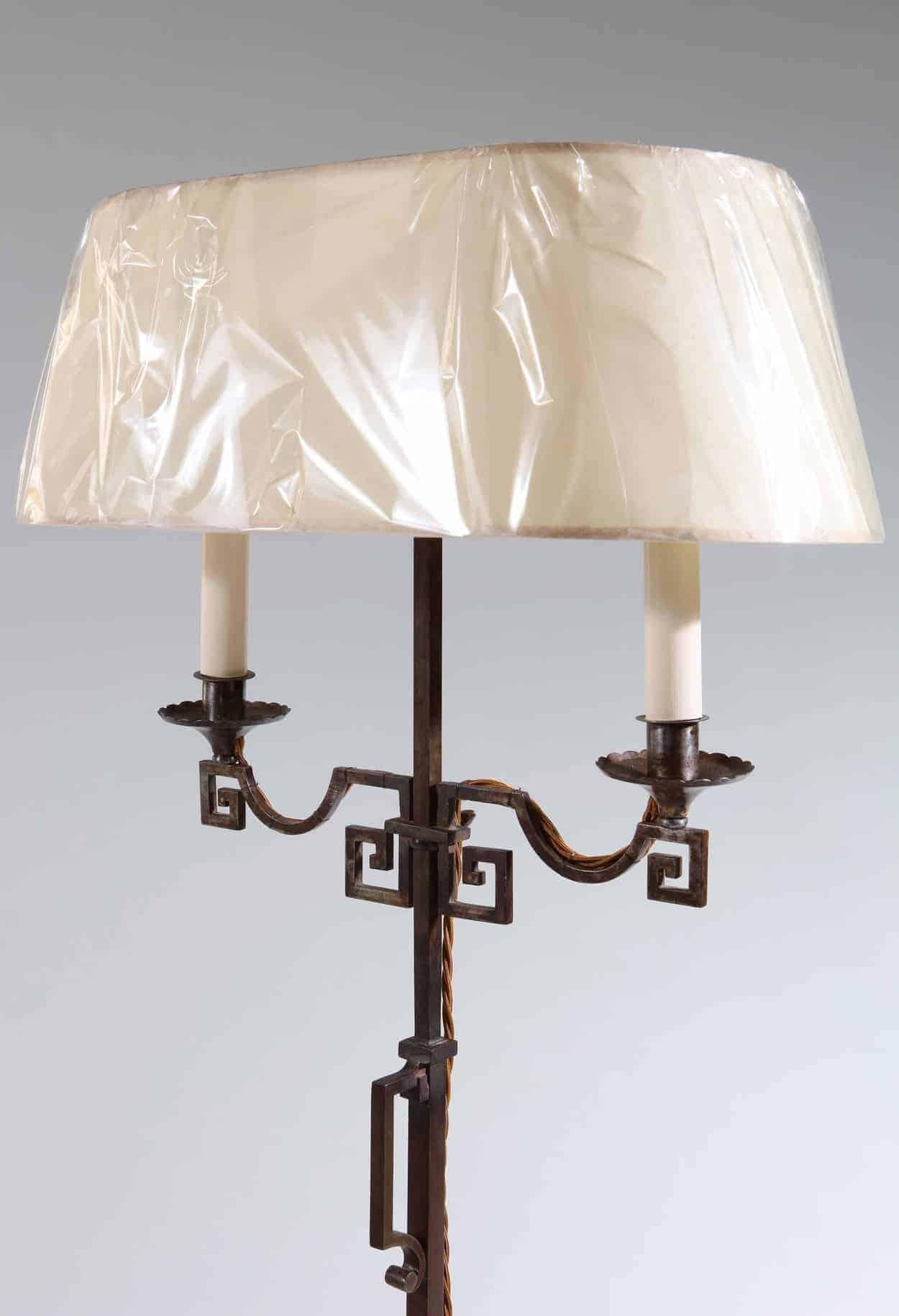 French Patinated Steel Floor Standing Bouillotte Lamp Attributed Jansen In Good Condition For Sale In London, by appointment only