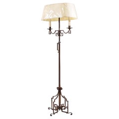 French Patinated Steel Floor Standing Bouillotte Lamp Attributed Jansen